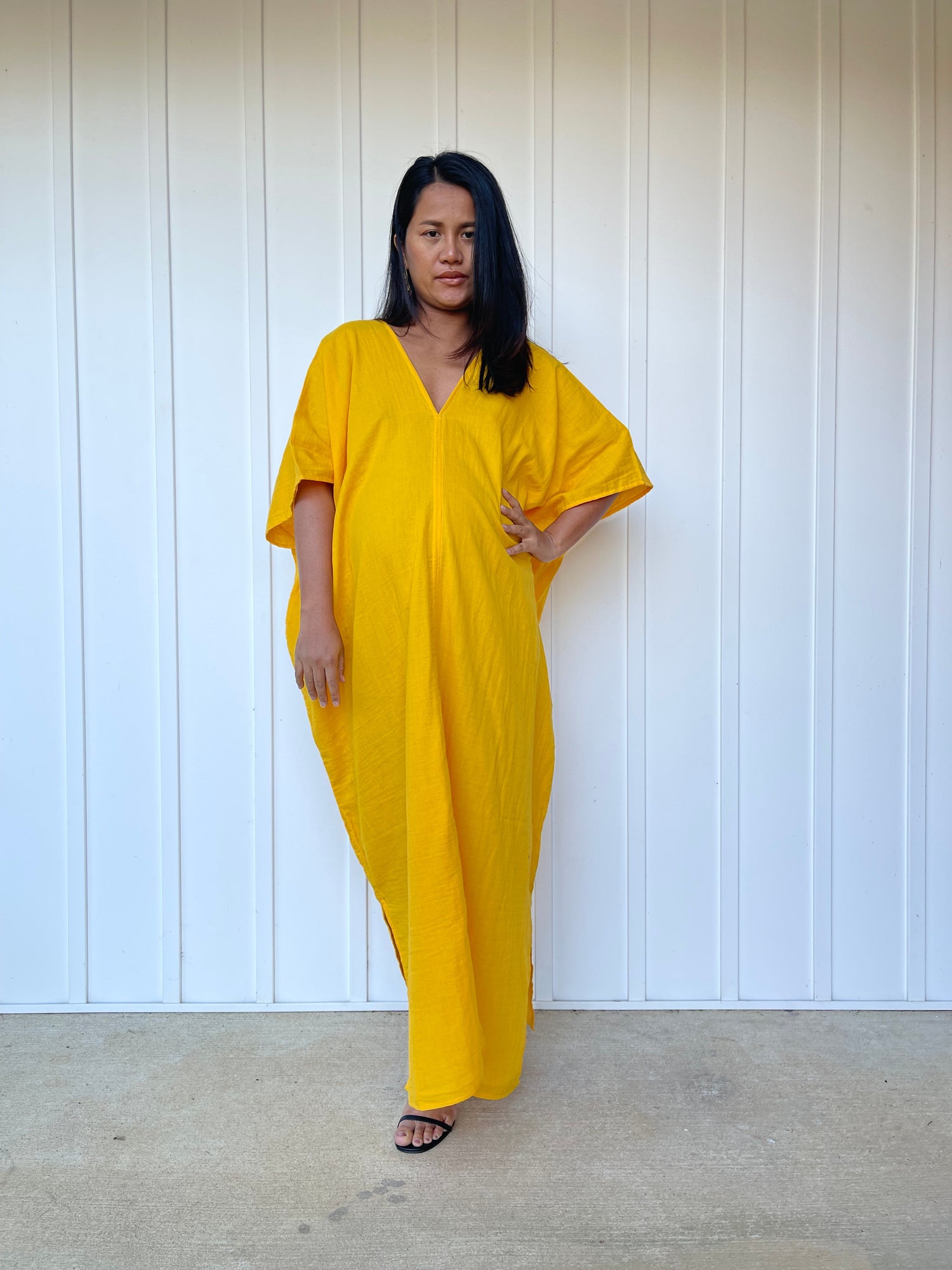 MALA handworks Grace Double Gauze Cotton Kaftan in Yellow Turmeric