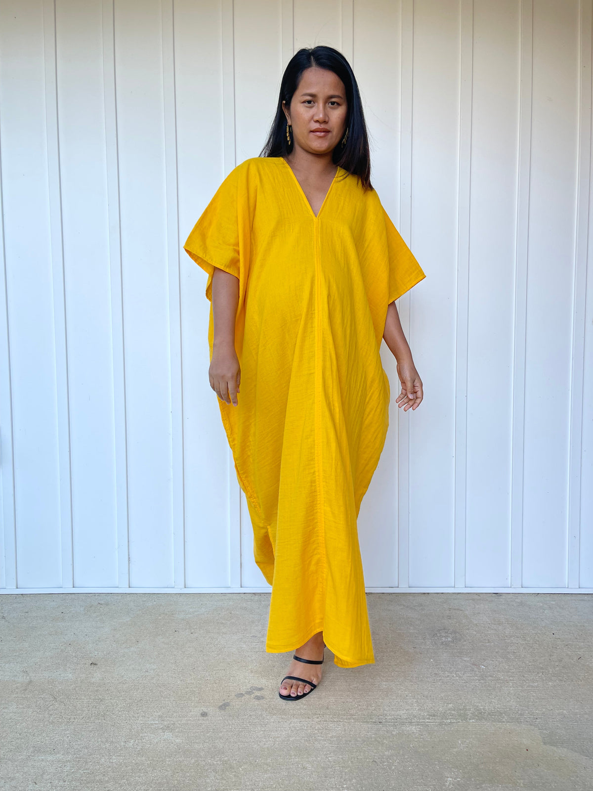 MALA handworks Grace Double Gauze Cotton Kaftan in Yellow Turmeric