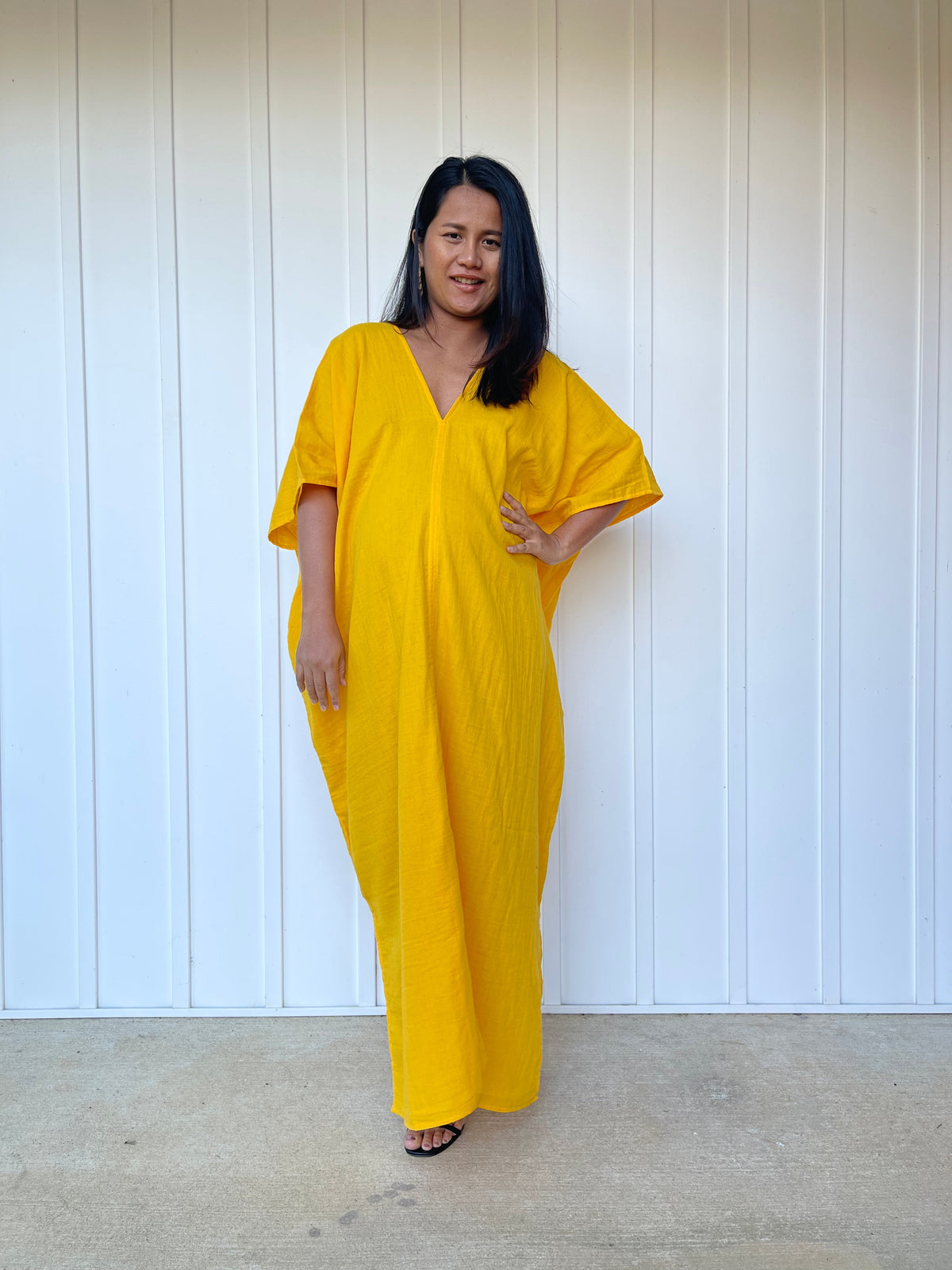 MALA handworks Grace Double Gauze Cotton Kaftan in Yellow Turmeric