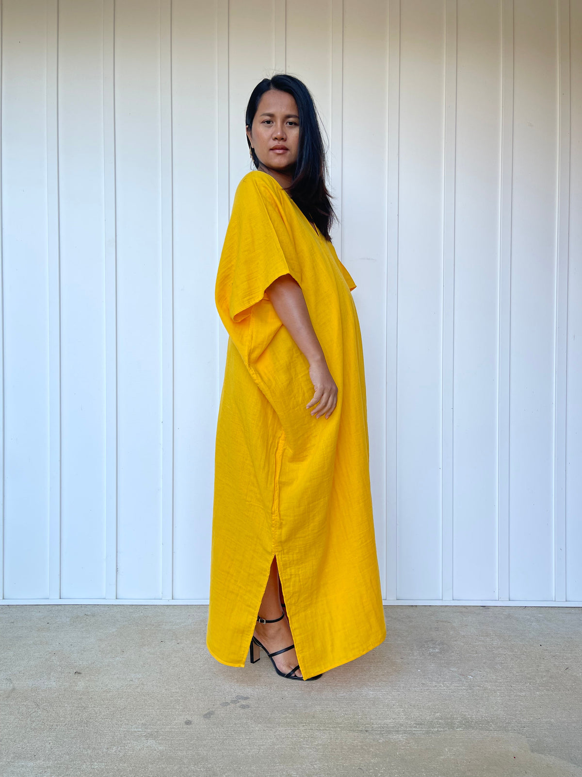 MALA handworks Grace Double Gauze Cotton Kaftan in Yellow Turmeric
