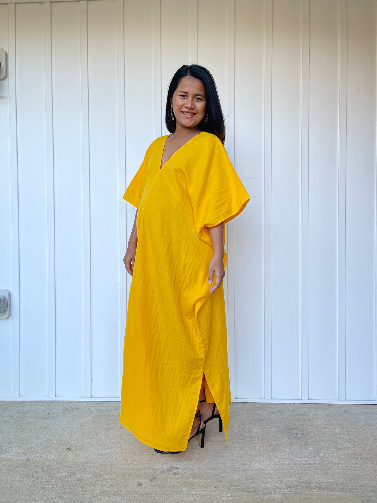MALA handworks Grace Double Gauze Cotton Kaftan in Yellow Turmeric