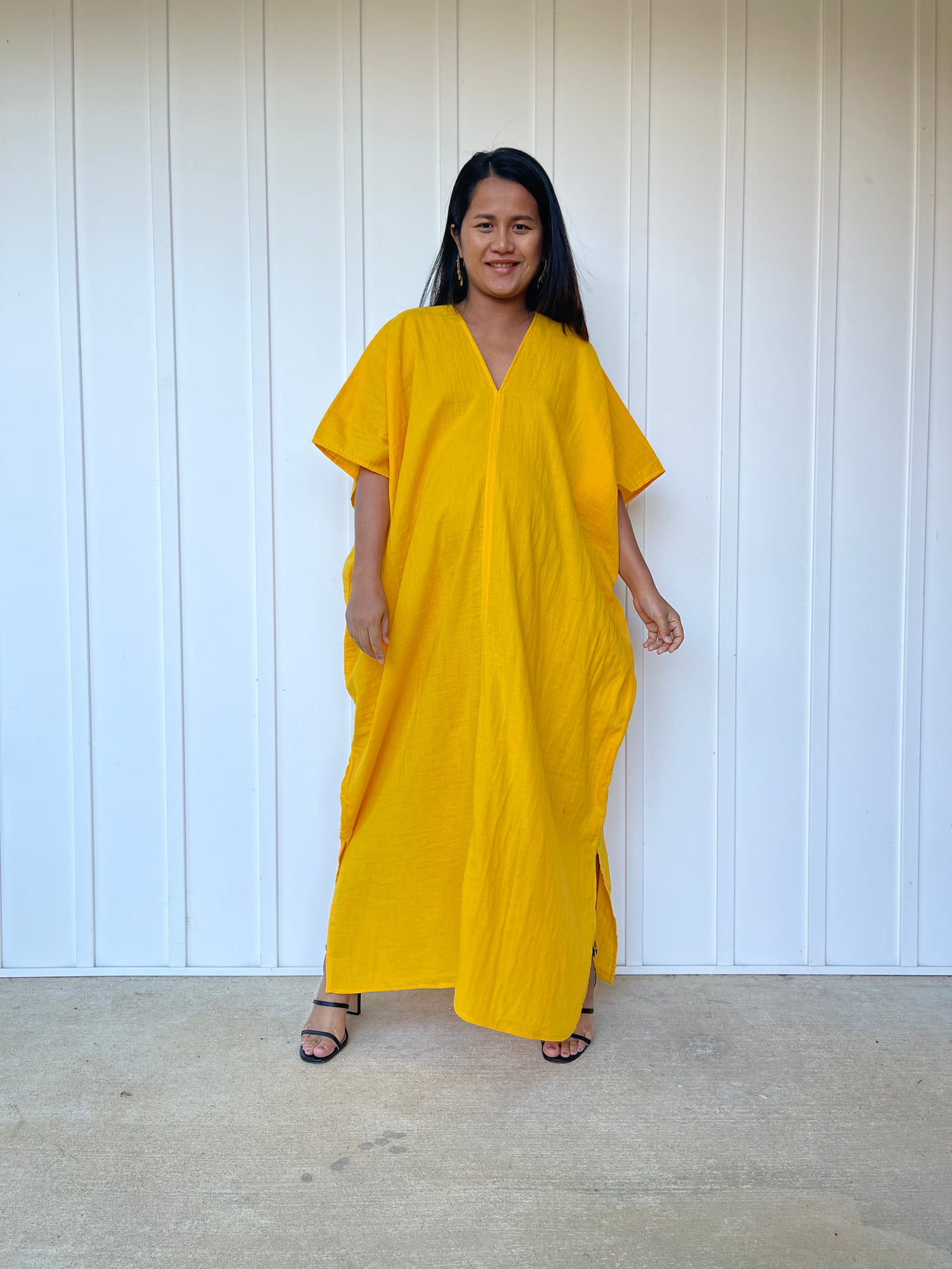 MALA handworks Grace Double Gauze Cotton Kaftan in Yellow Turmeric