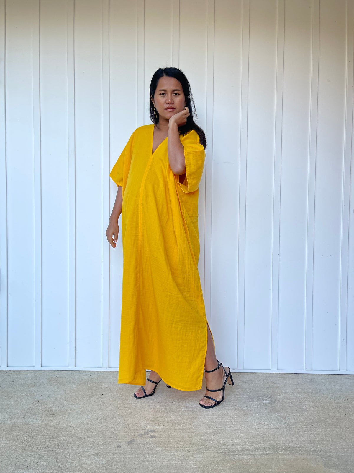 MALA handworks Grace Double Gauze Cotton Kaftan in Yellow Turmeric