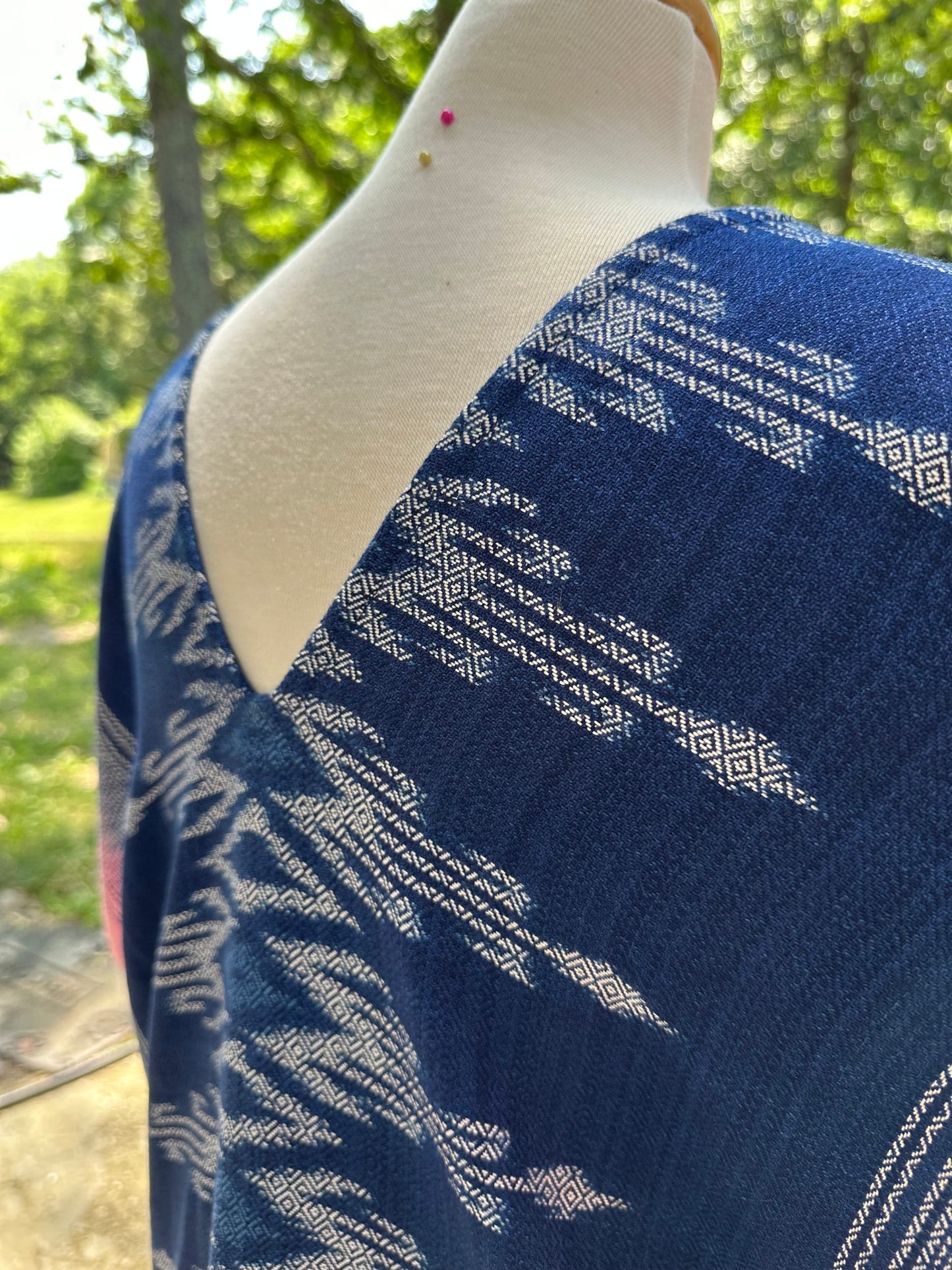 MALA handworks Ikat Hand Woven Pattern Kaftan in Gray with White and Light Pink