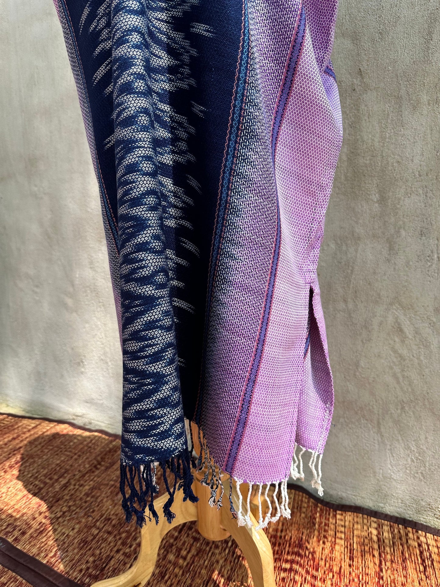 MALA handworks Ikat Hand Woven Pattern Kaftan in Indigo Blue with Light Purple and White