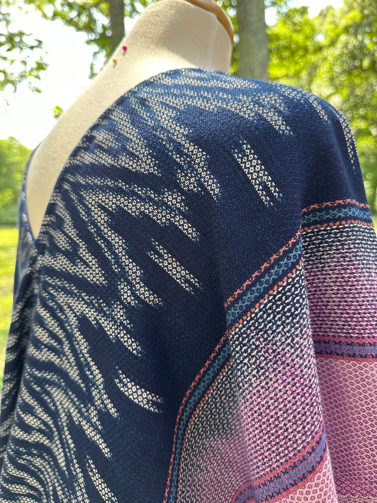 MALA handworks Ikat Hand Woven Pattern Kaftan in Indigo Blue with Light Purple and White