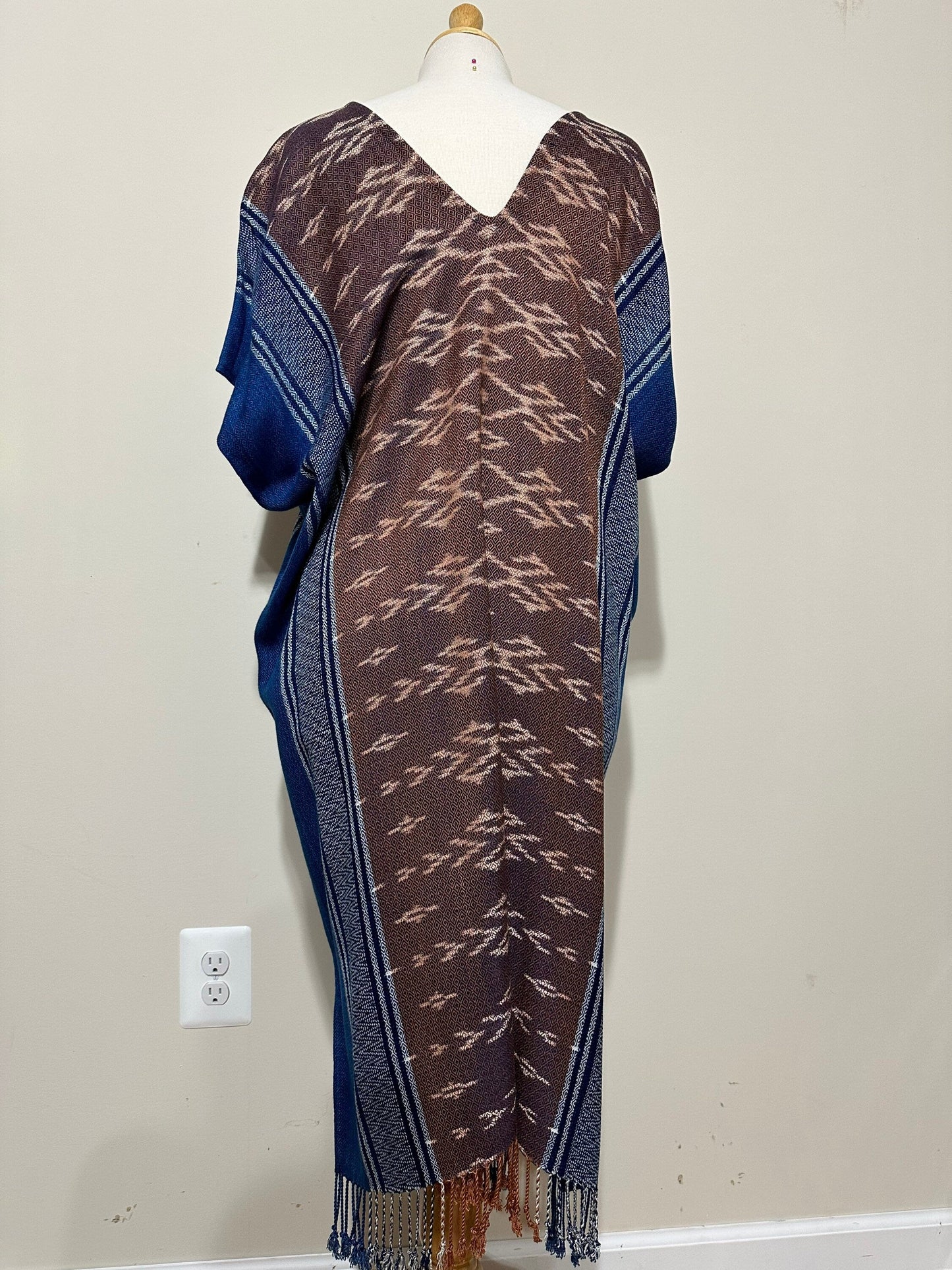 MALA handworks Ikat Hand Woven Pattern Kaftan in Indigo Blue with White and Organic Dye