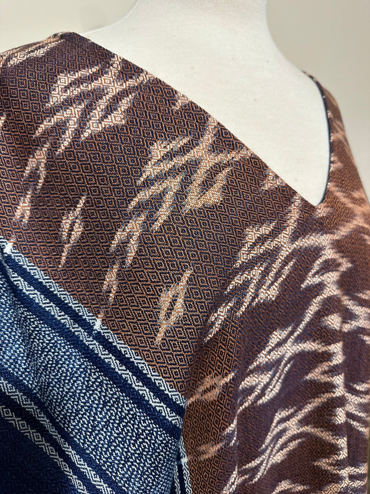MALA handworks Ikat Hand Woven Pattern Kaftan in Indigo Blue with White and Organic Dye