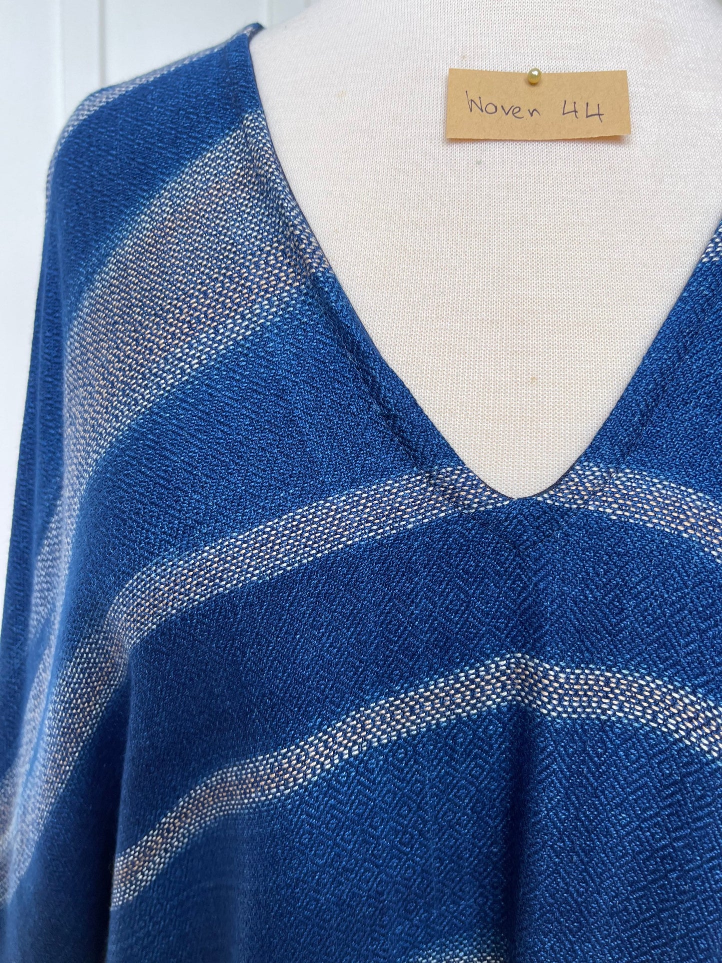 MALA handworks Ikat Hand Woven Pattern Kaftan in Indigo Blue with White and Organic Dye