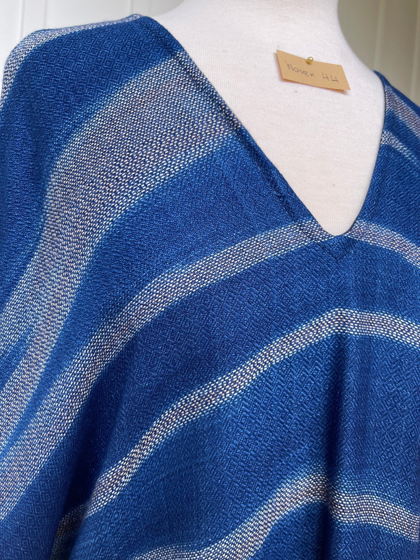 MALA handworks Ikat Hand Woven Pattern Kaftan in Indigo Blue with White and Organic Dye