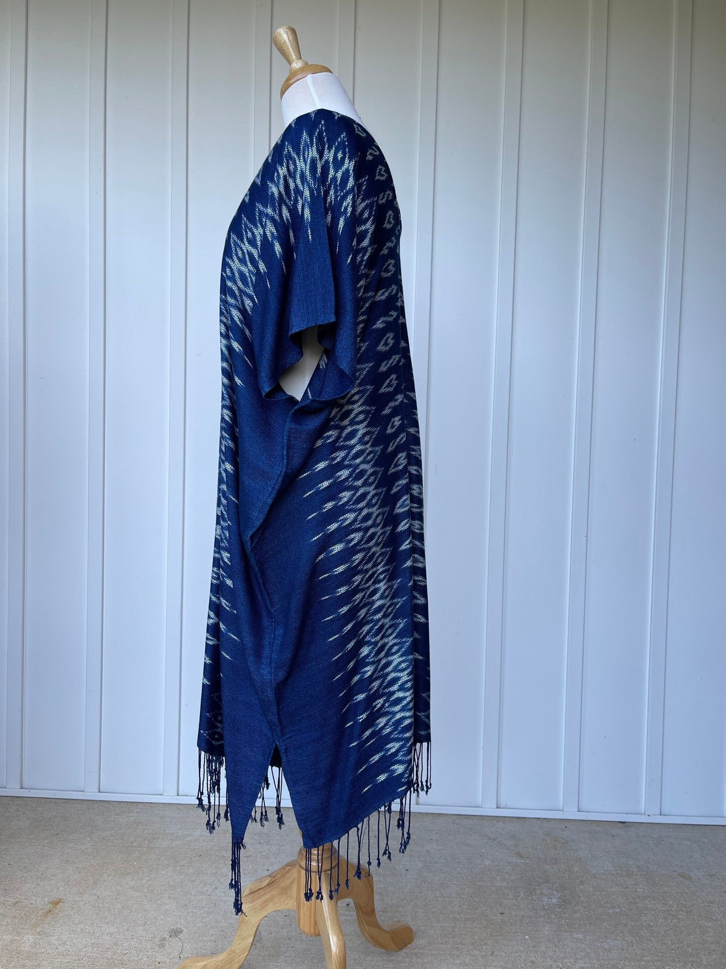 MALA handworks Ikat Hand Woven Pattern Kaftan in Indigo Blue with White and Organic Dye