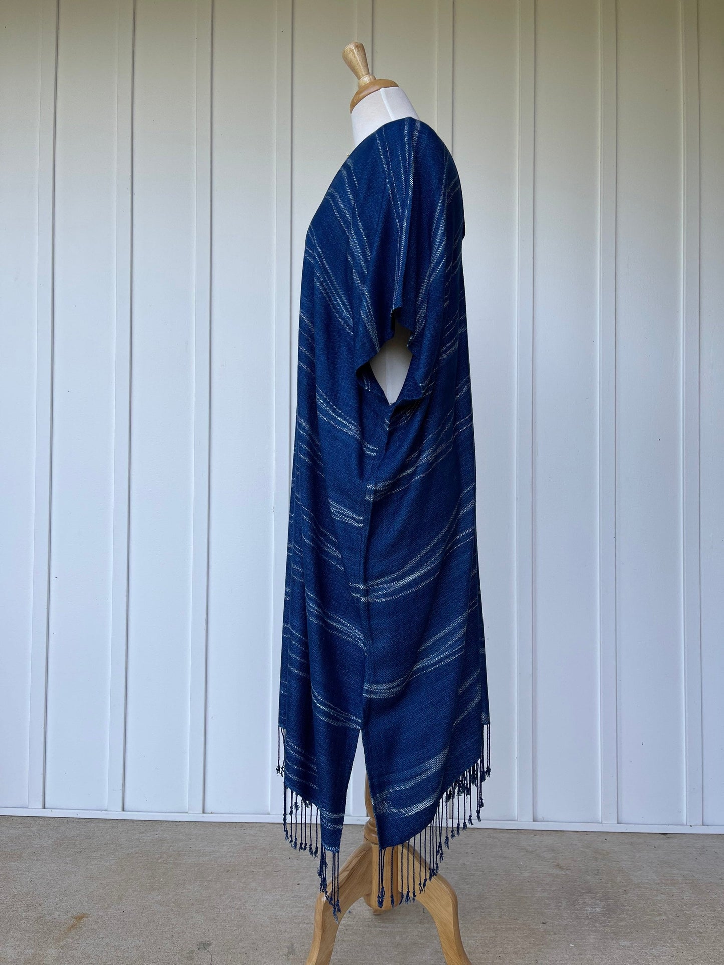MALA handworks Ikat Hand Woven Pattern Kaftan in Indigo Blue with White and Organic Dye