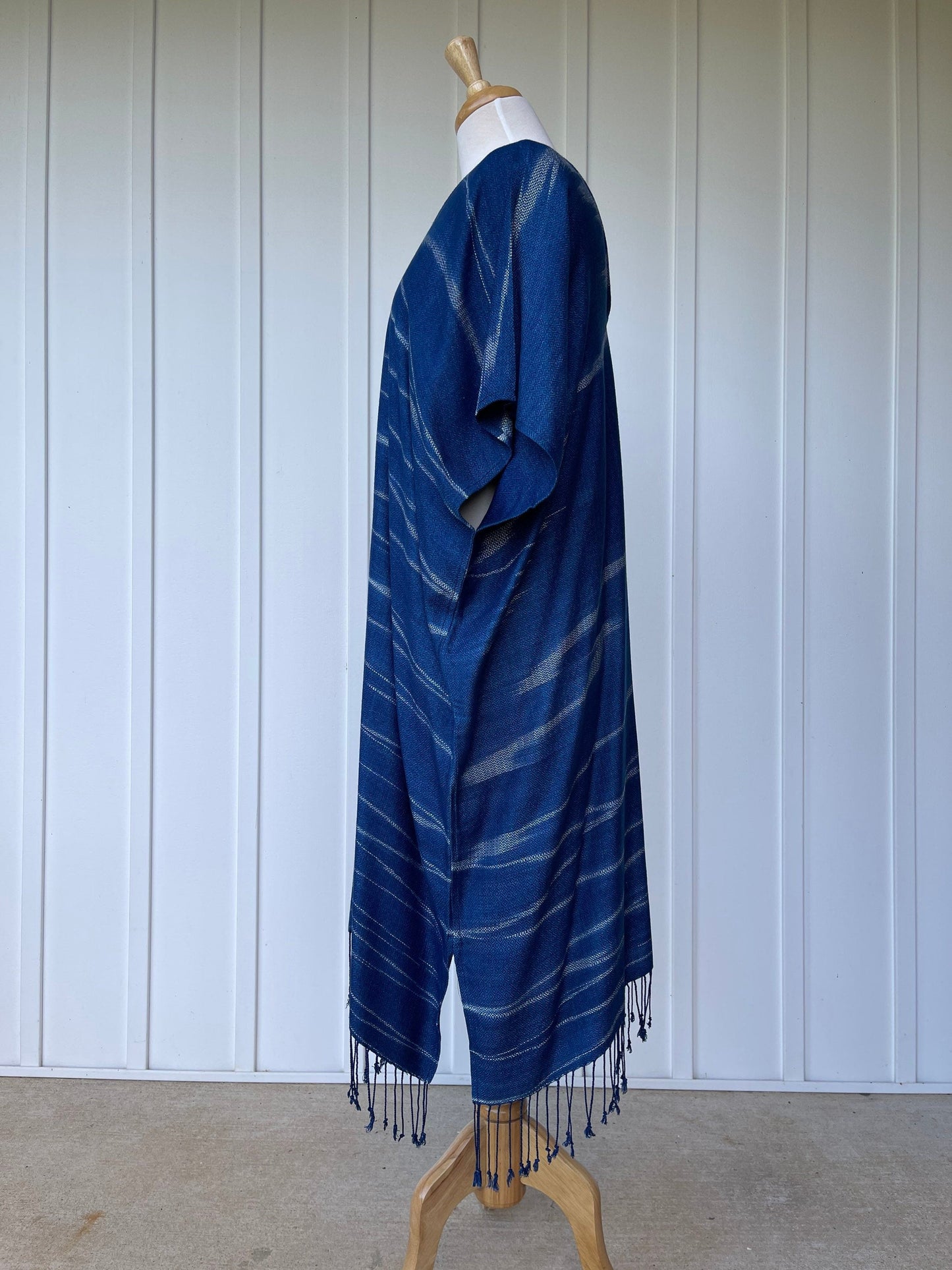 MALA handworks Ikat Hand Woven Pattern Kaftan in Indigo Blue with White and Organic Dye