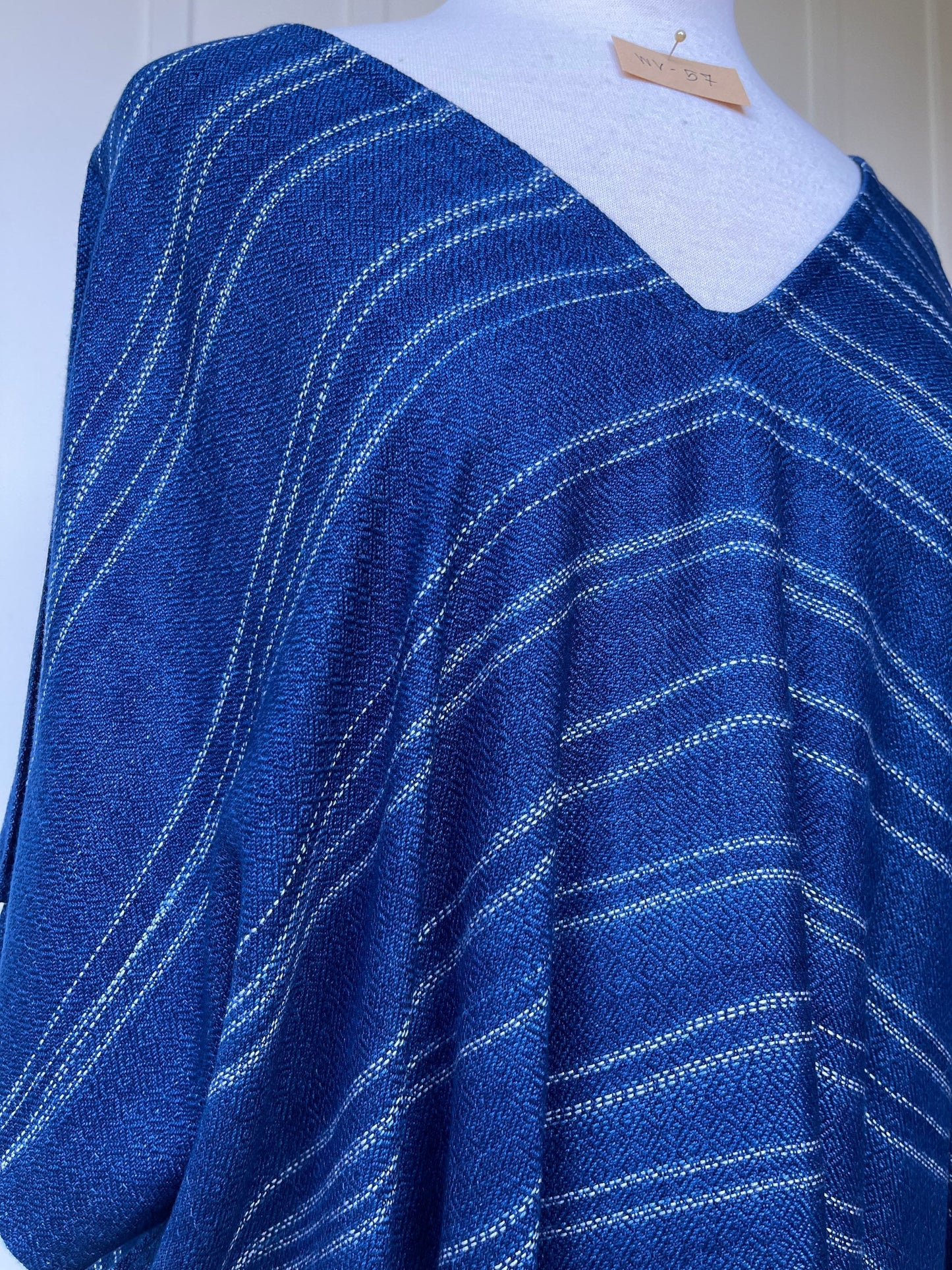 MALA handworks Ikat Hand Woven Pattern Kaftan in Indigo Blue with White and Organic Dye