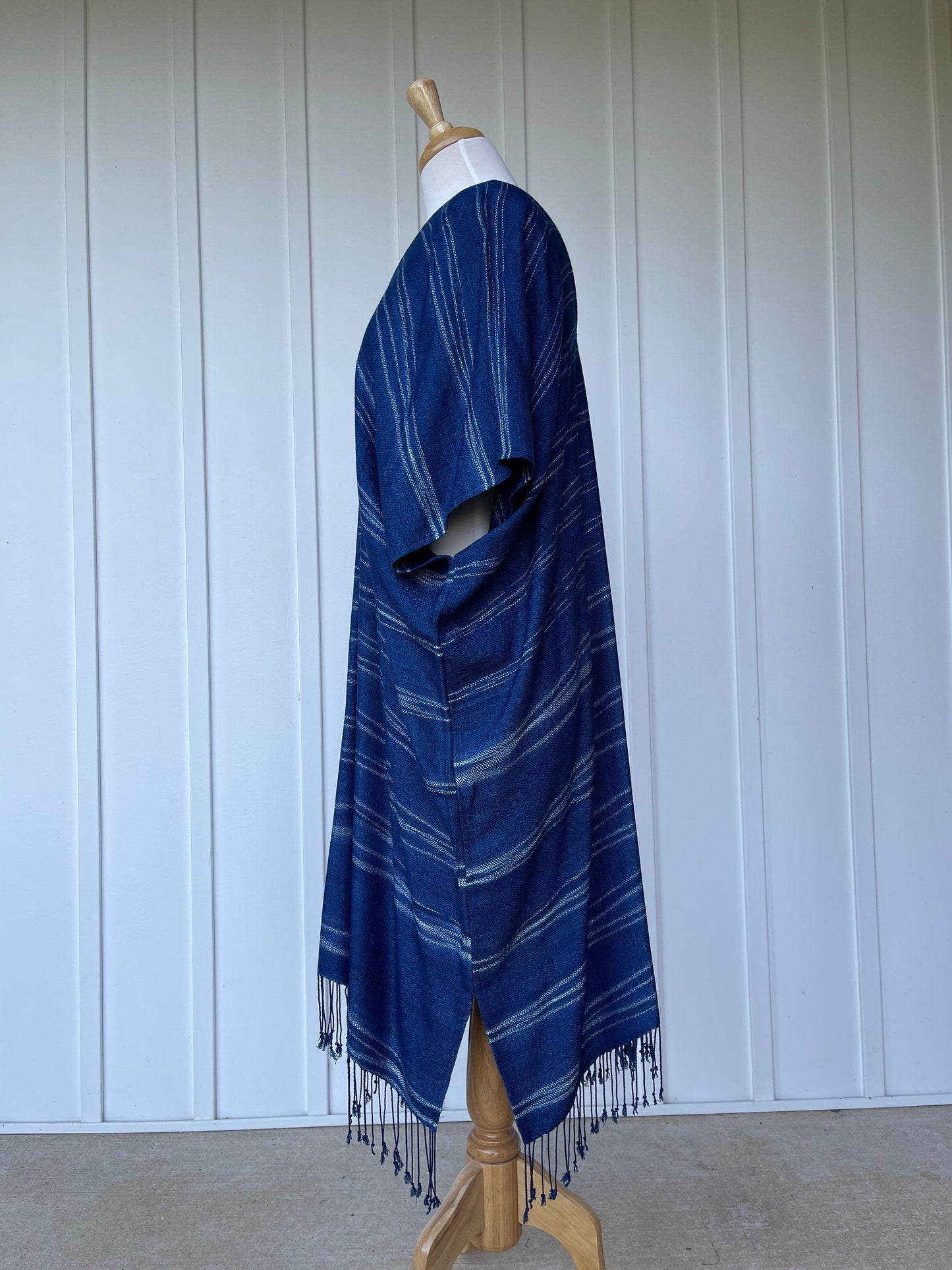 MALA handworks Ikat Hand Woven Pattern Kaftan in Indigo Blue with White and Organic Dye