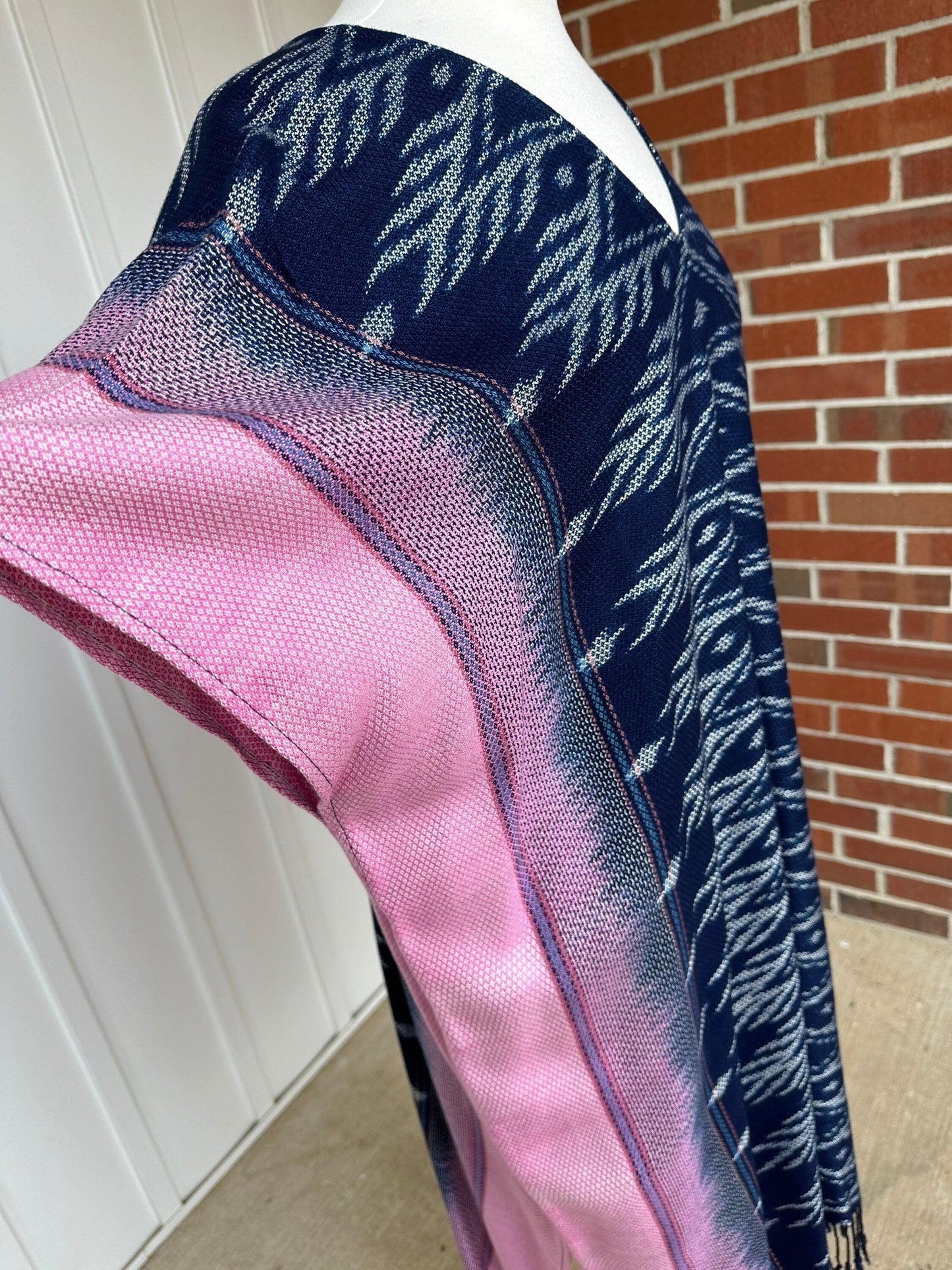 MALA handworks Ikat Hand Woven Pattern Kaftan in Indigo Blue with White and Organic Dye