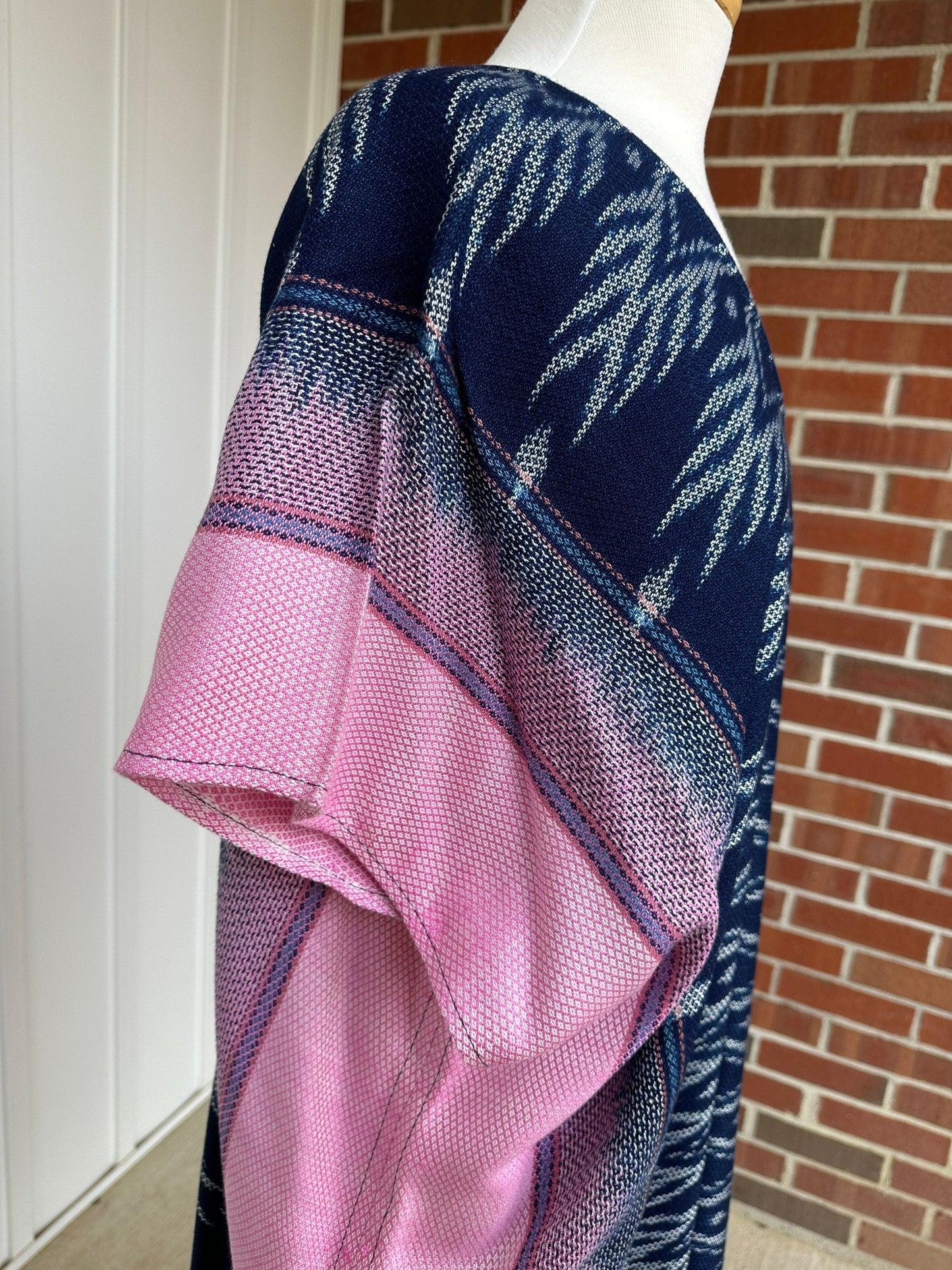 MALA handworks Ikat Hand Woven Pattern Kaftan in Indigo Blue with White and Organic Dye