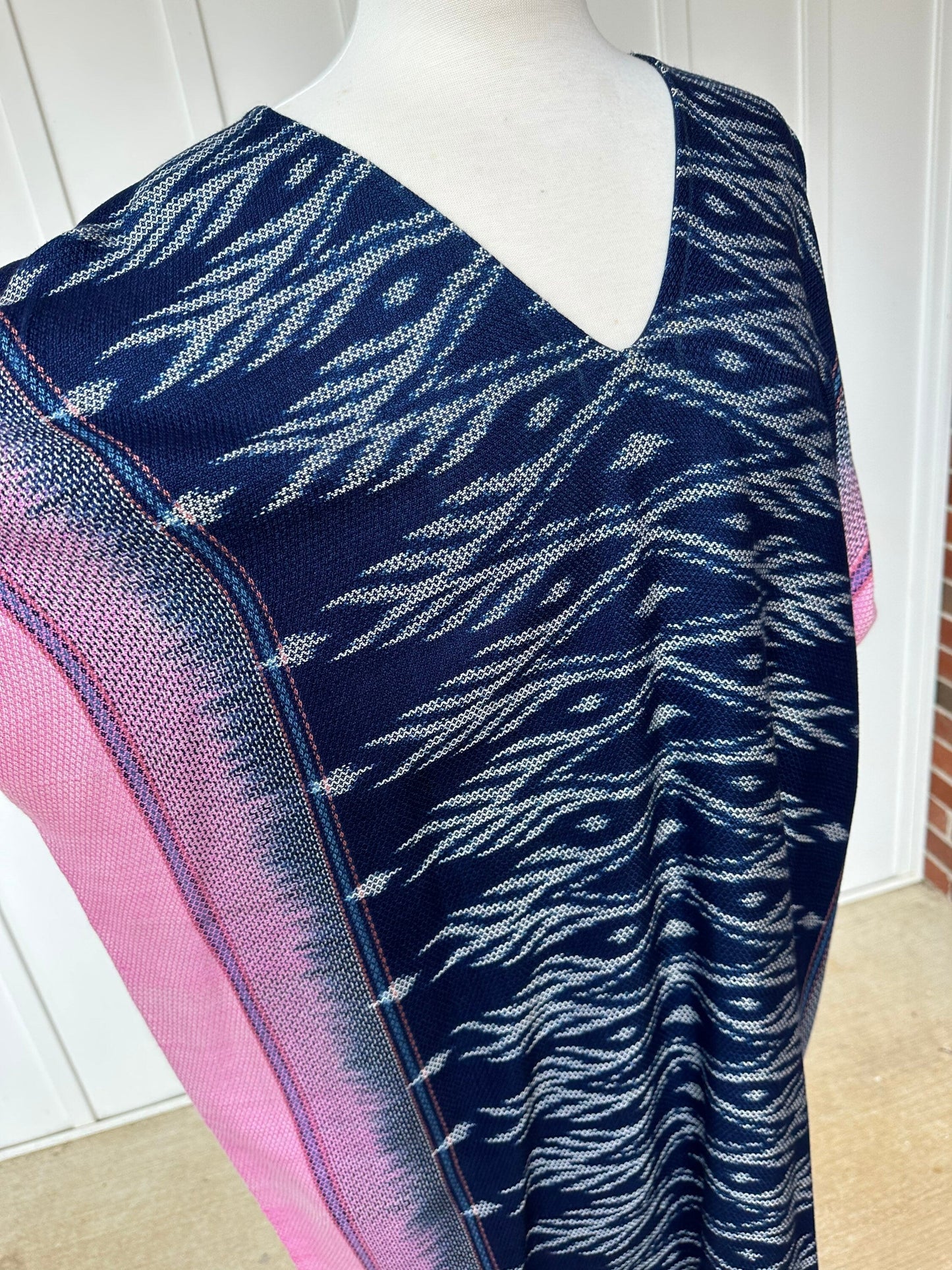 MALA handworks Ikat Hand Woven Pattern Kaftan in Indigo Blue with White and Organic Dye