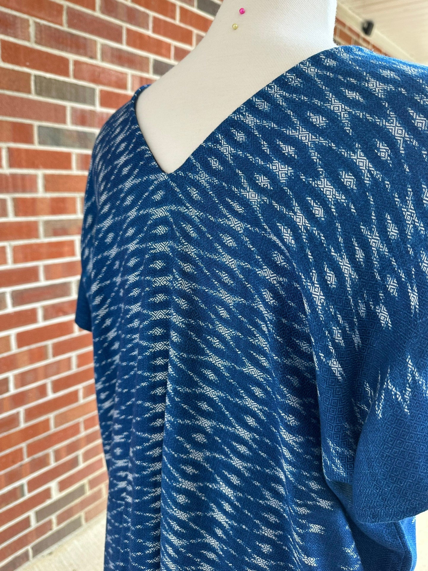 MALA handworks Ikat Hand Woven Pattern Kaftan in Indigo Blue with White and Organic Dye