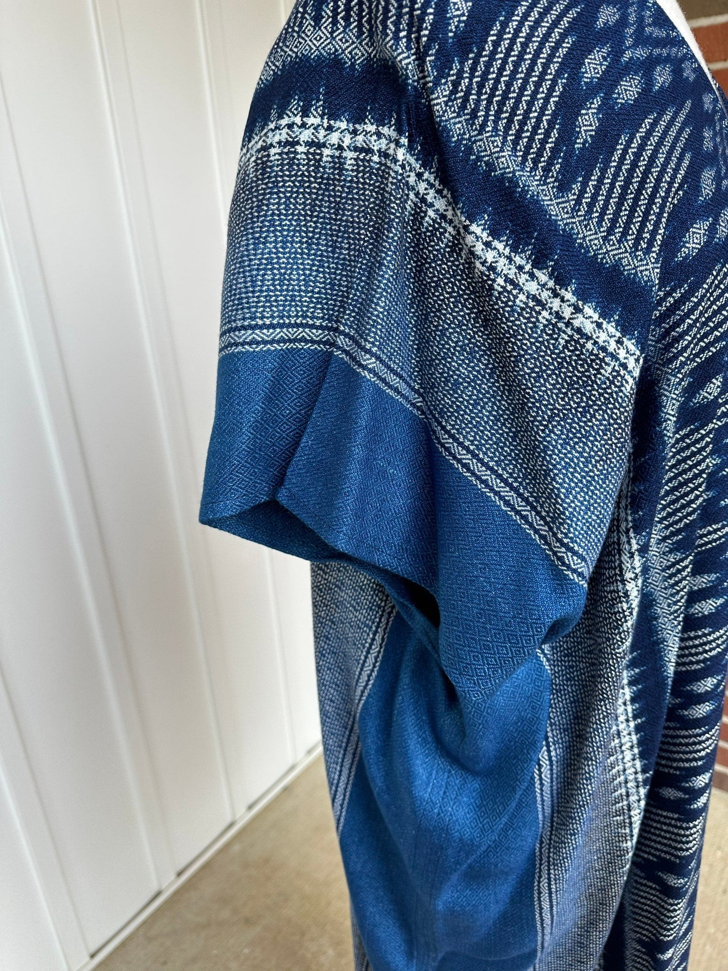 MALA handworks Ikat Hand Woven Pattern Kaftan in Indigo Blue with White and Pink Organic Dye