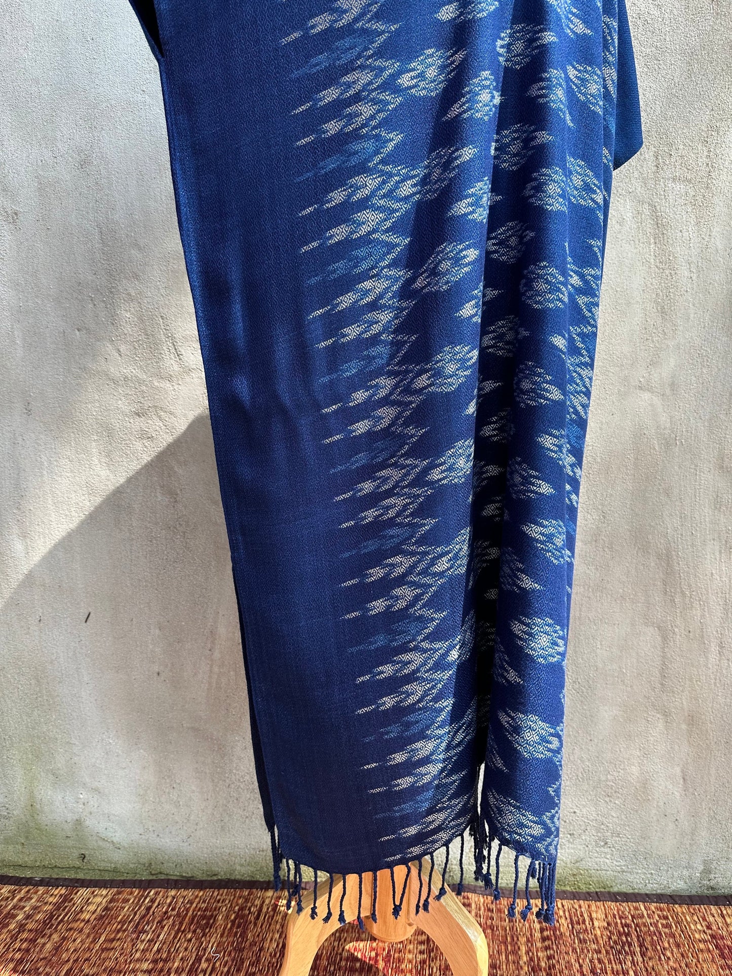 MALA handworks Ikat Hand Woven Pattern Kaftan in Indigo Blue with White