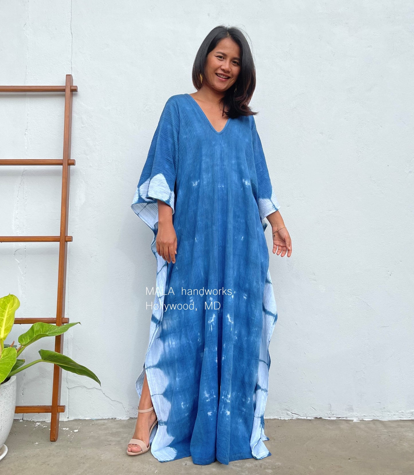 MALA handworks Indigo Kaftan in Hand Dyed Indigo Blue