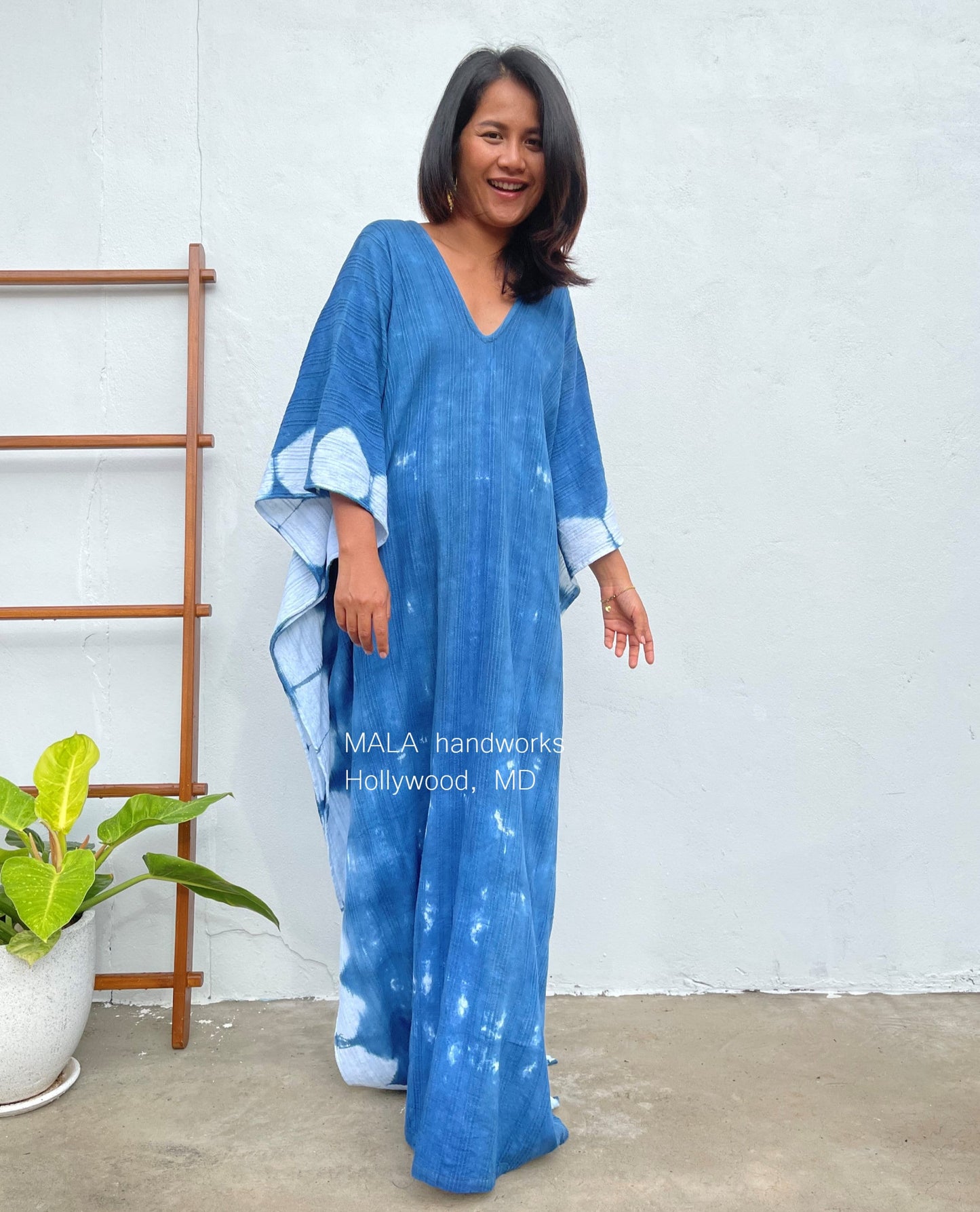 MALA handworks Indigo Kaftan in Hand Dyed Indigo Blue