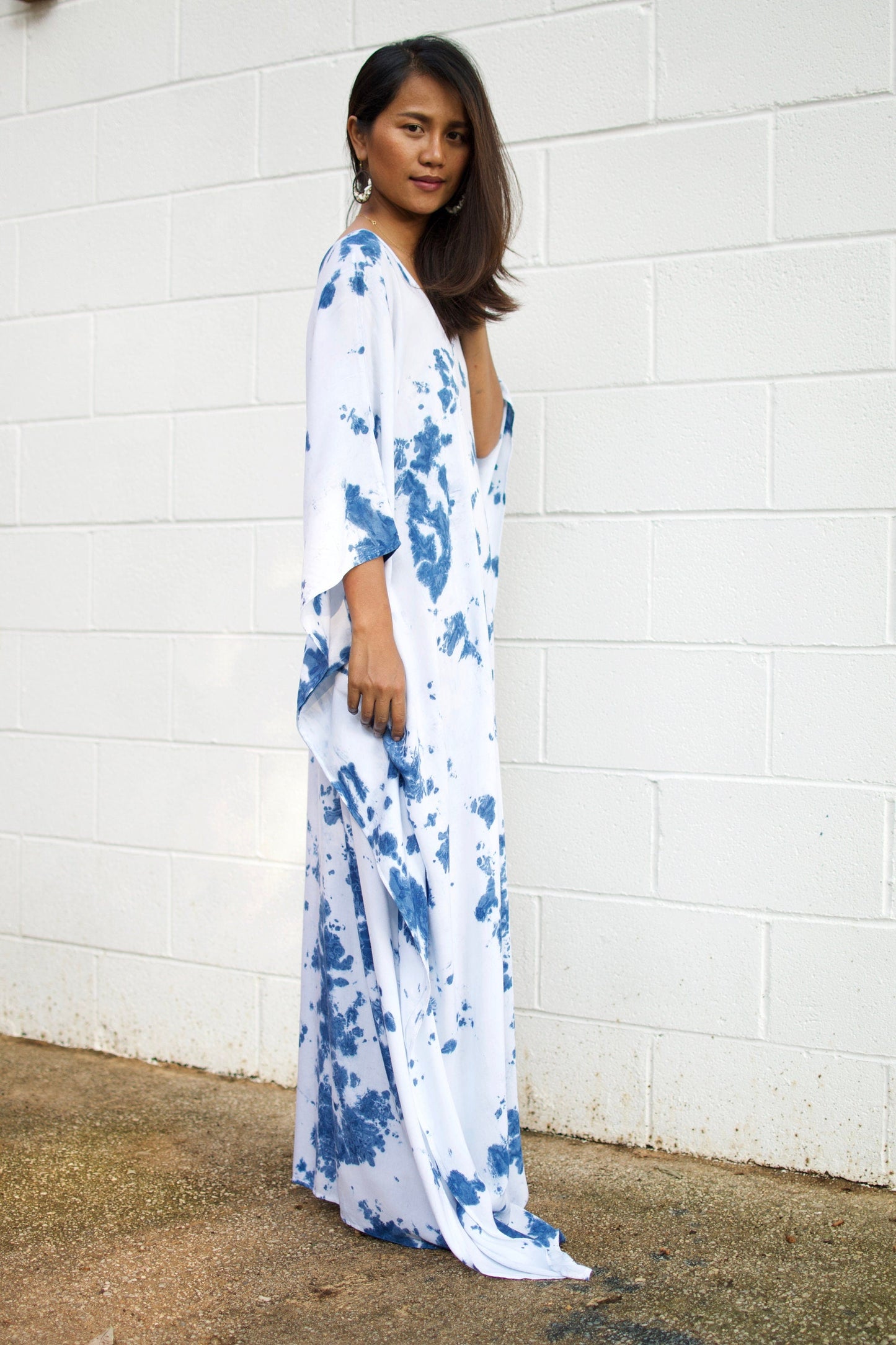 MALA handworks Indigo Kaftan in White and Hand Dyed Indigo Blue