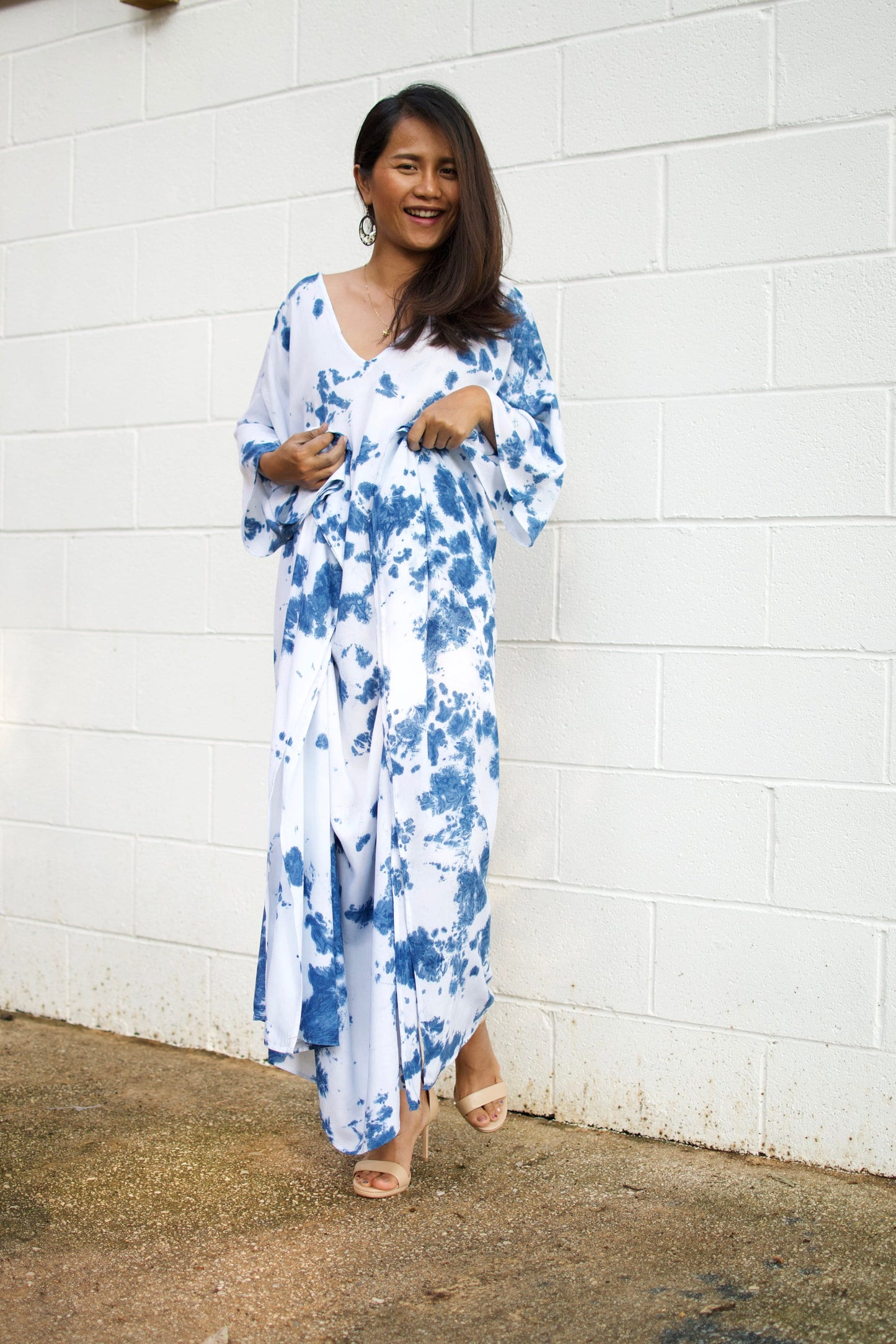 MALA handworks Indigo Kaftan in White and Hand Dyed Indigo Blue