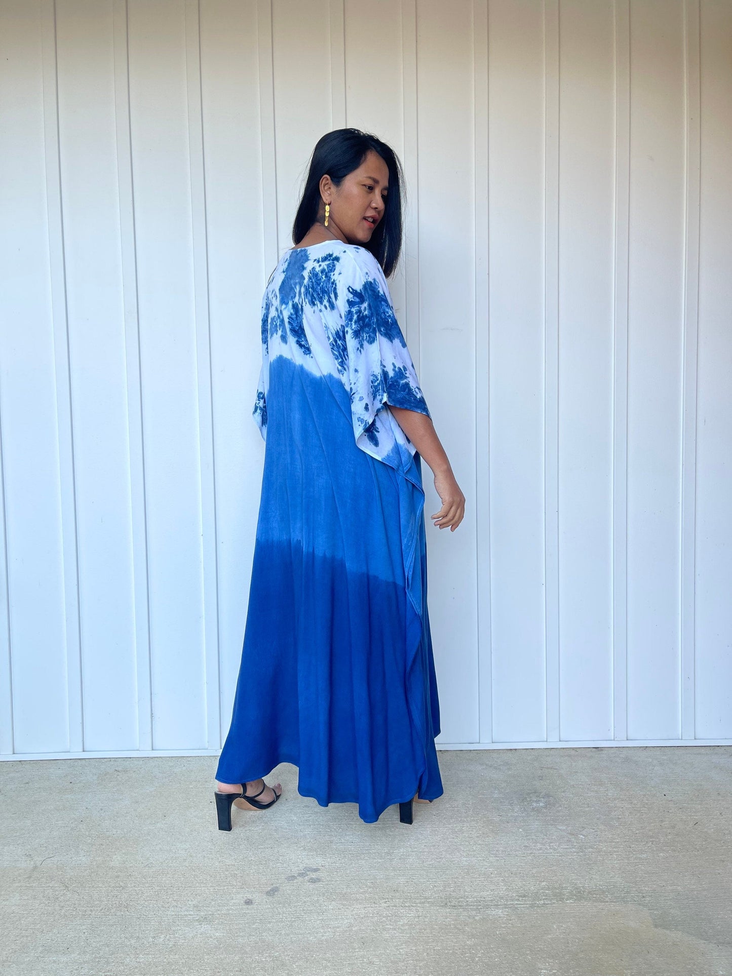 MALA handworks Indigo Kaftan in White and Hand Dyed Indigo Blue