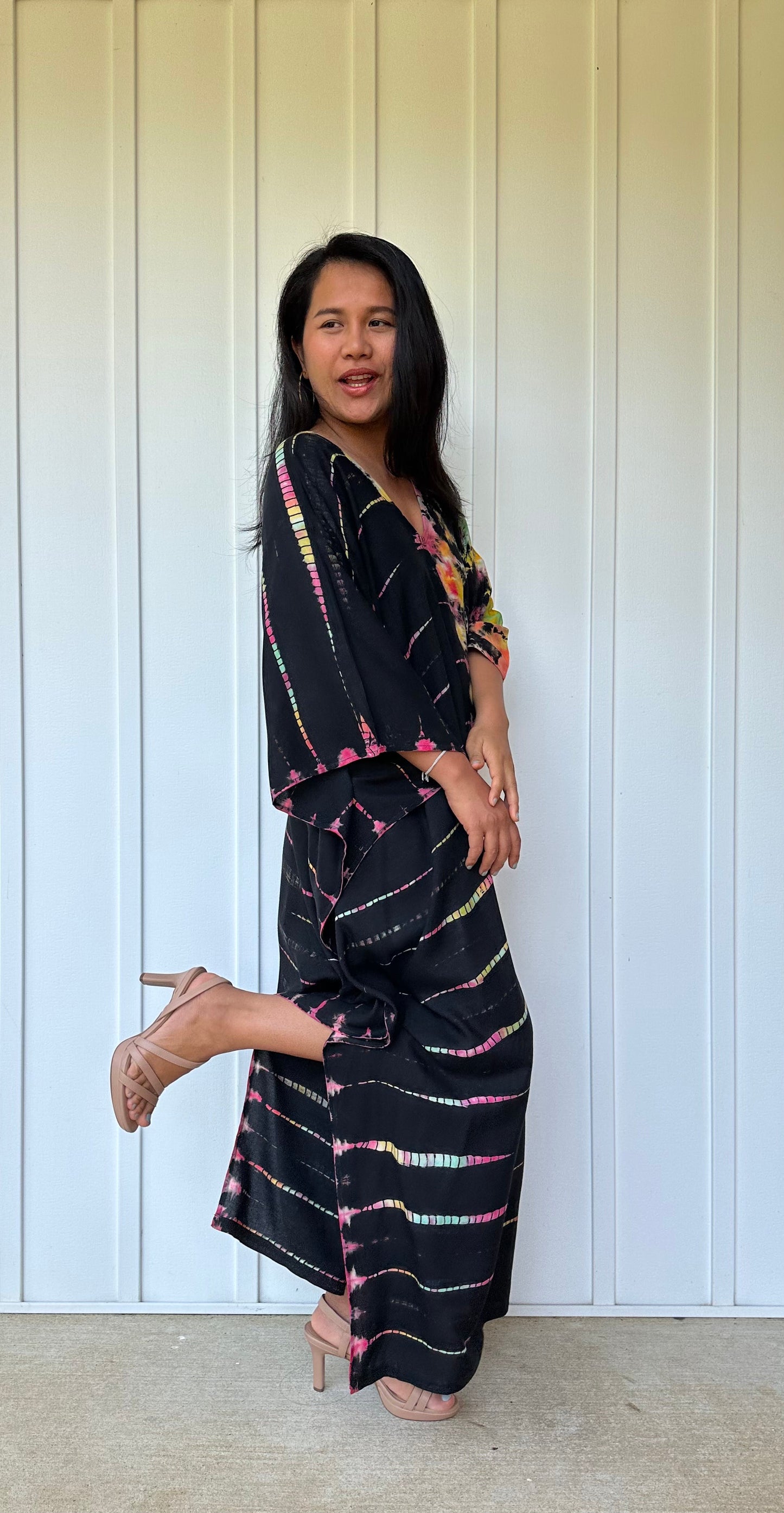 MALA handworks iynta Kaftan in Black with Rainbow Tie Dye
