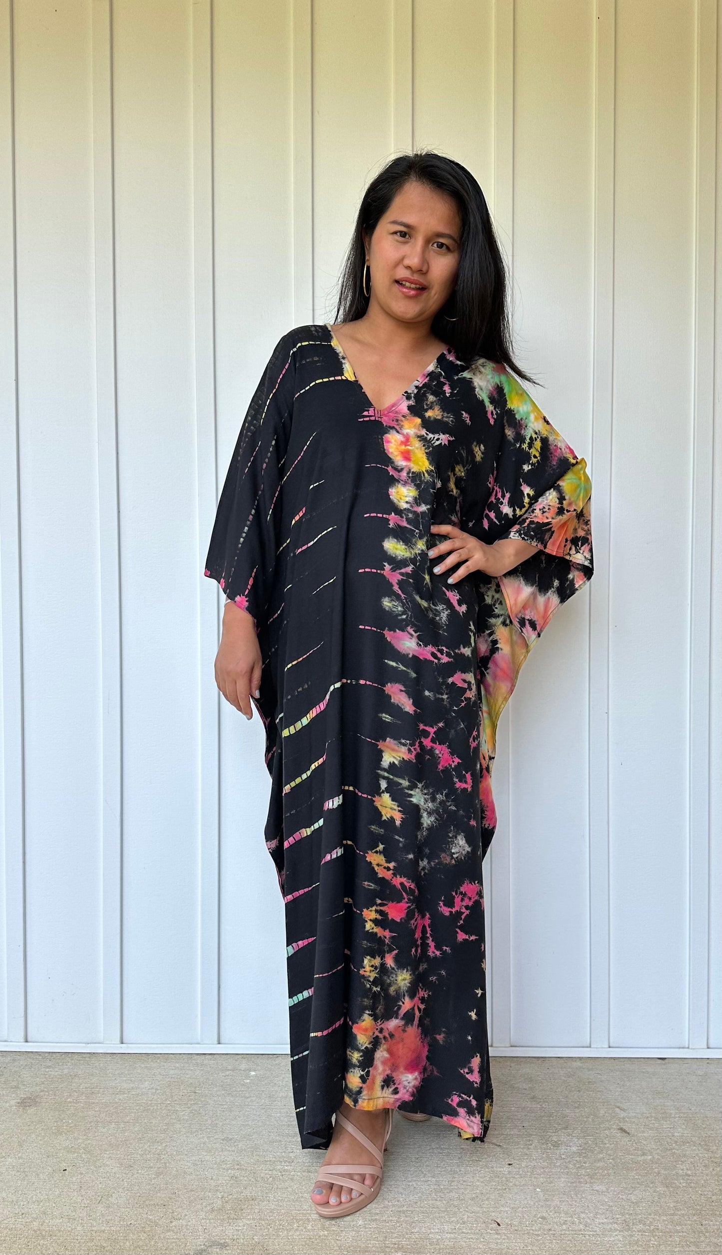 MALA handworks iynta Kaftan in Black with Rainbow Tie Dye