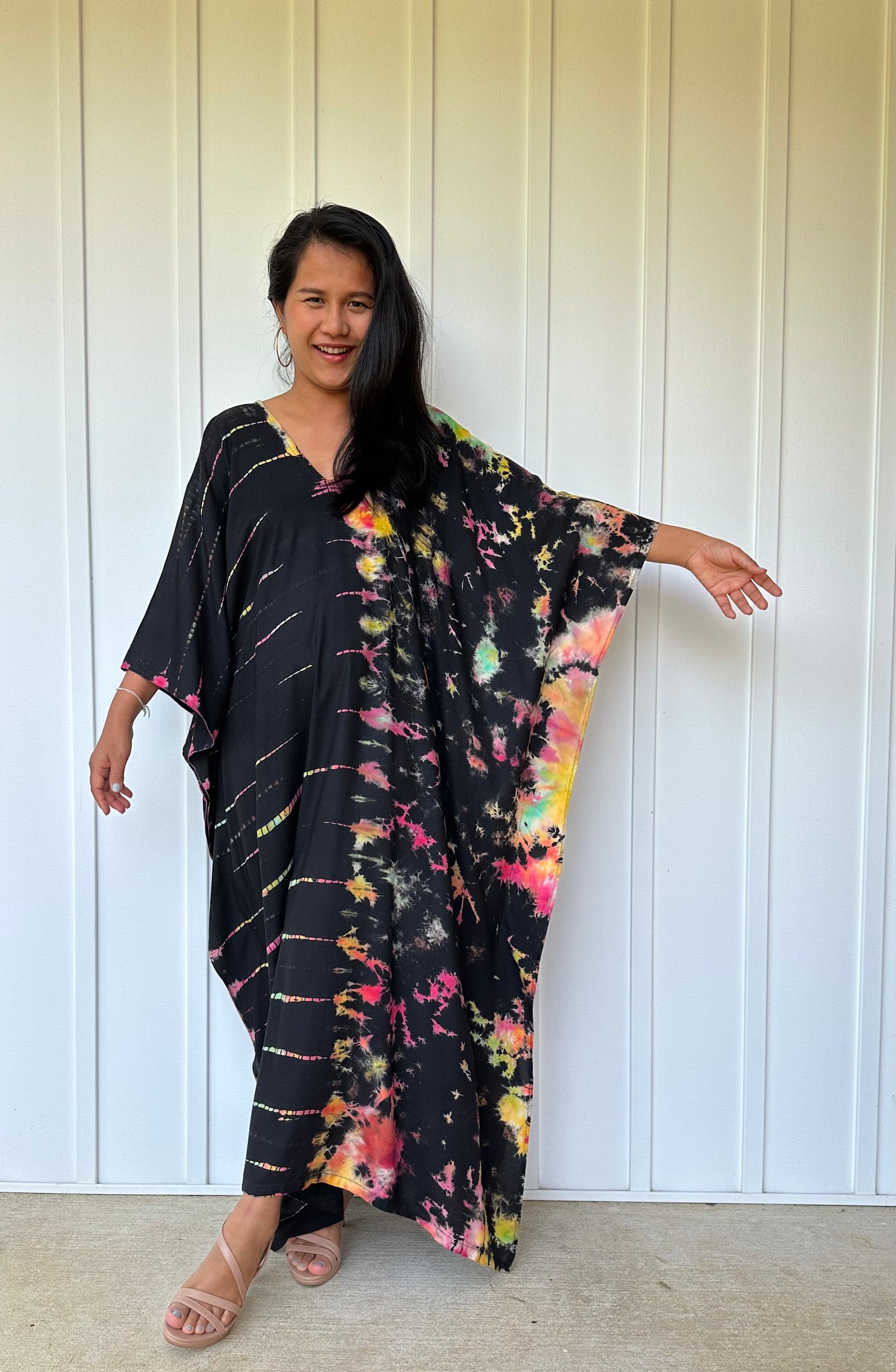 MALA handworks iynta Kaftan in Black with Rainbow Tie Dye
