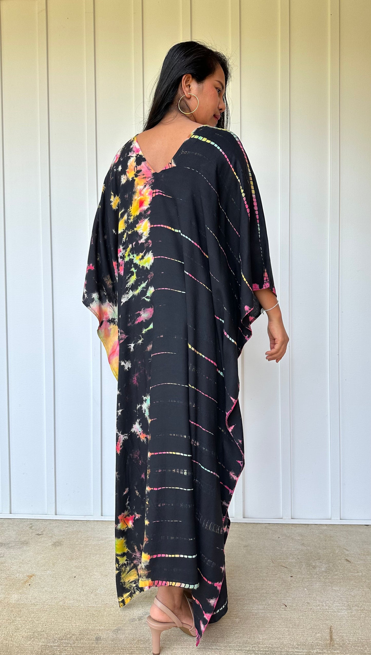 MALA handworks iynta Kaftan in Black with Rainbow Tie Dye