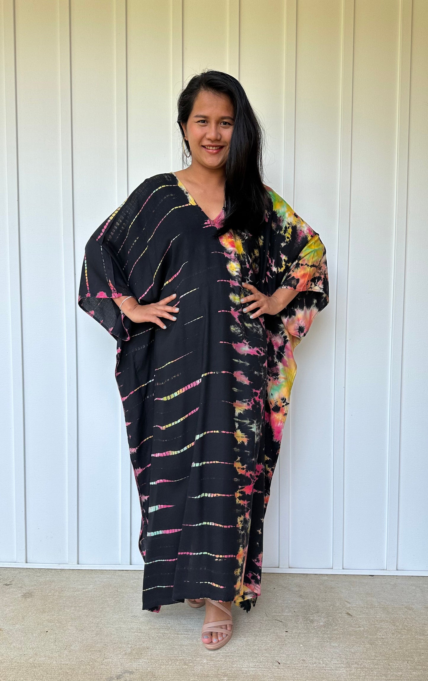 MALA handworks iynta Kaftan in Black with Rainbow Tie Dye