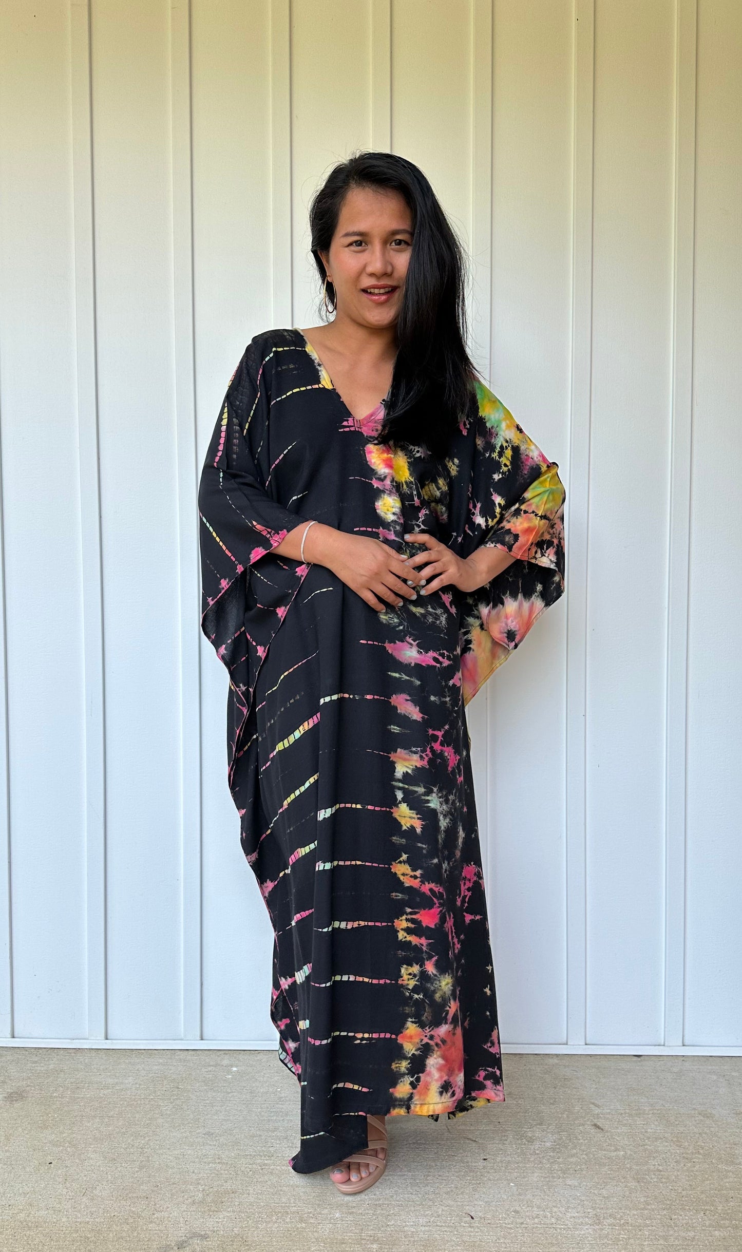 MALA handworks iynta Kaftan in Black with Rainbow Tie Dye