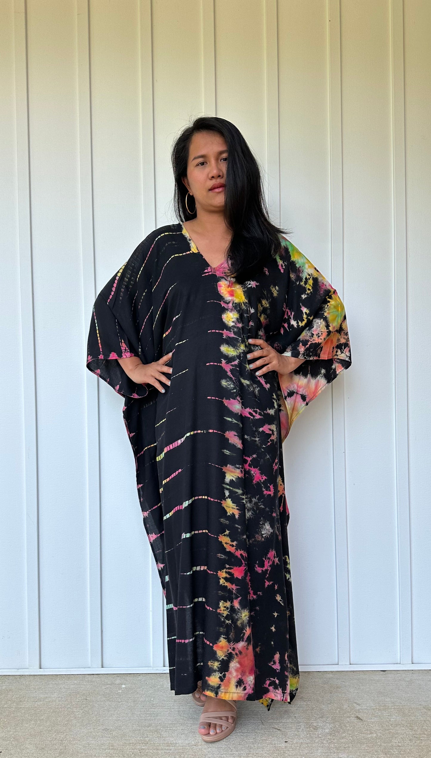 MALA handworks iynta Kaftan in Black with Rainbow Tie Dye