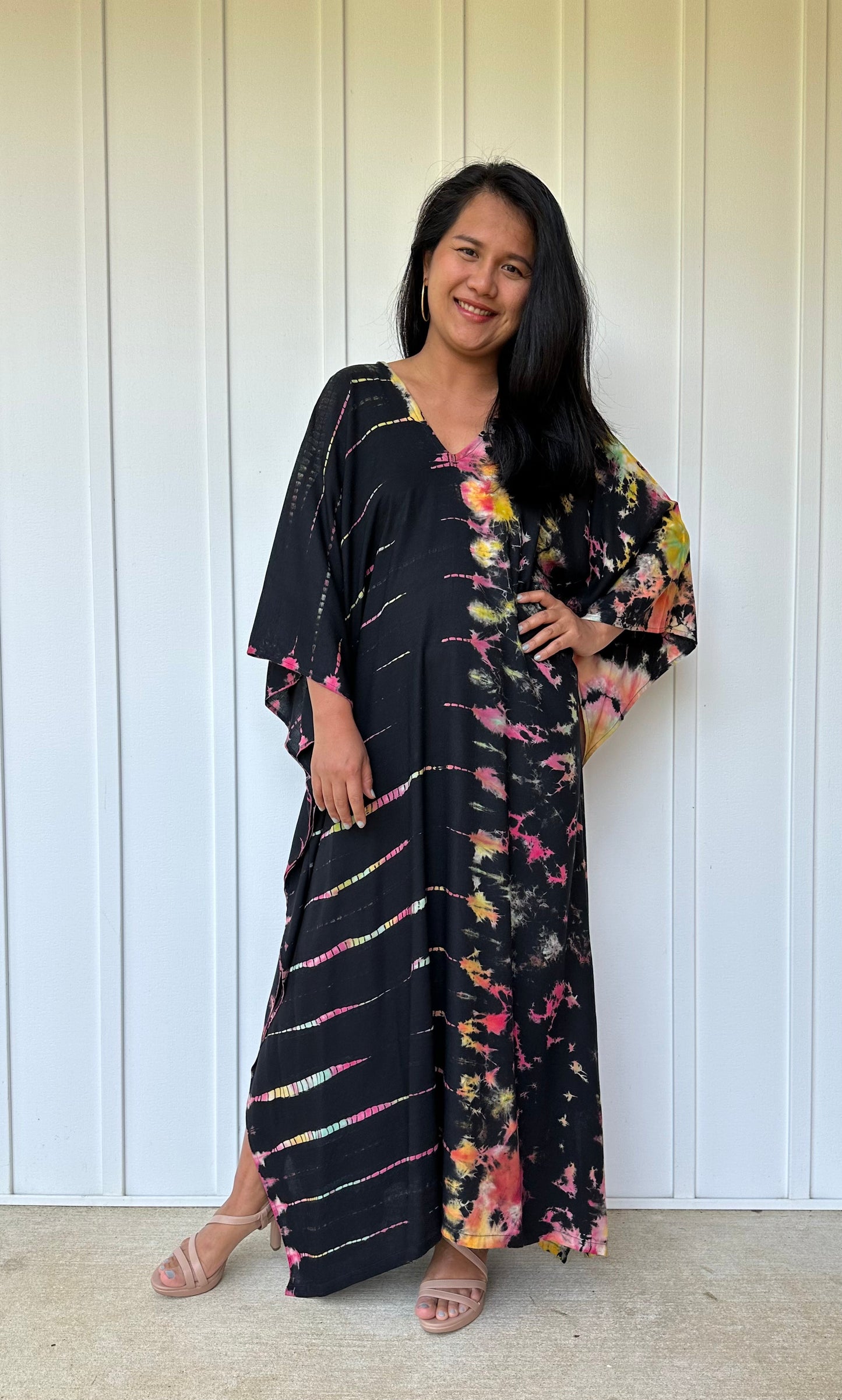 MALA handworks iynta Kaftan in Black with Rainbow Tie Dye