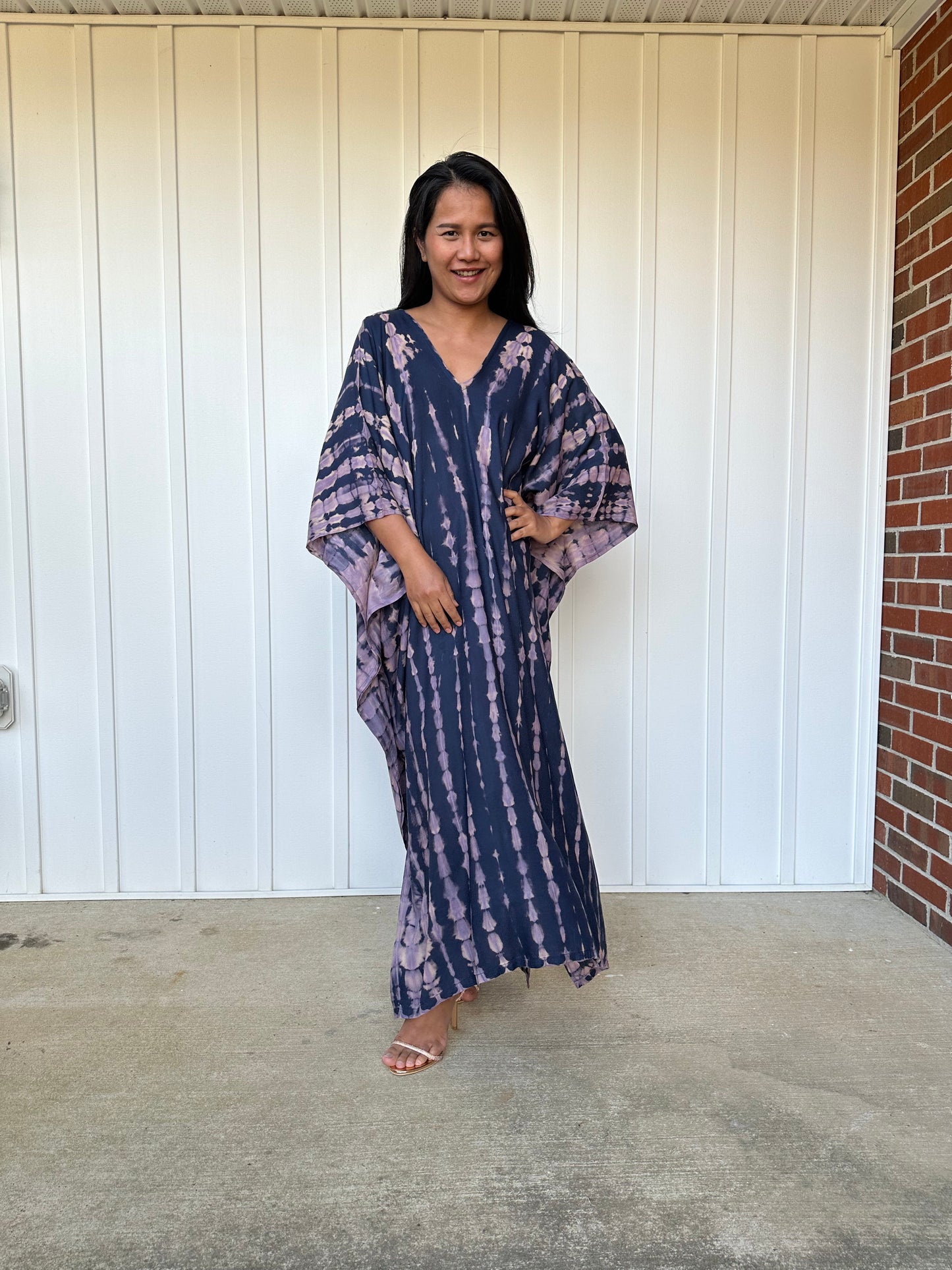 MALA handworks iynta Kaftan in Dark Blue and Purple Tie Dye