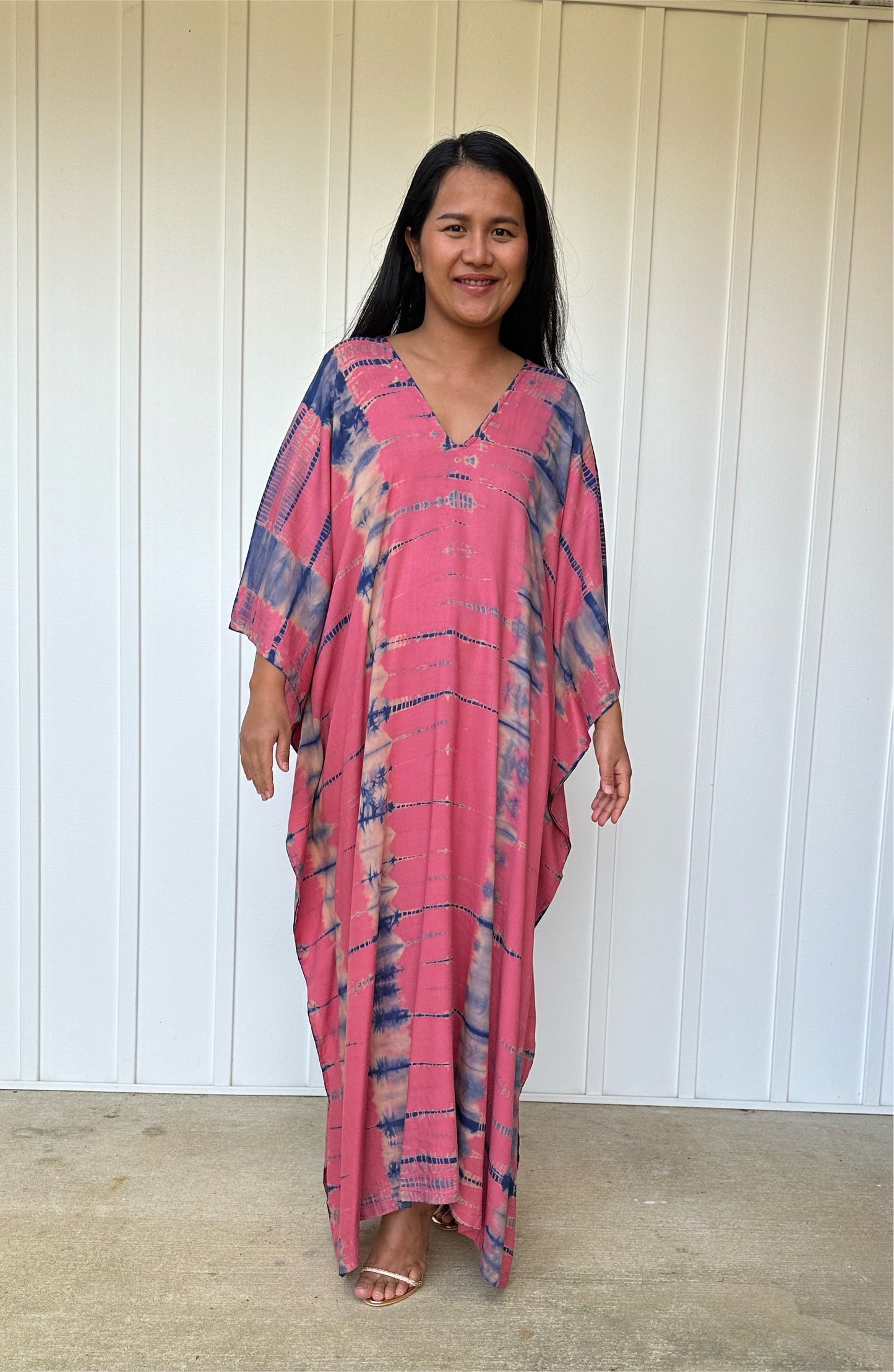MALA handworks iynta Kaftan in Salmon Pink and Blue Tie Dye