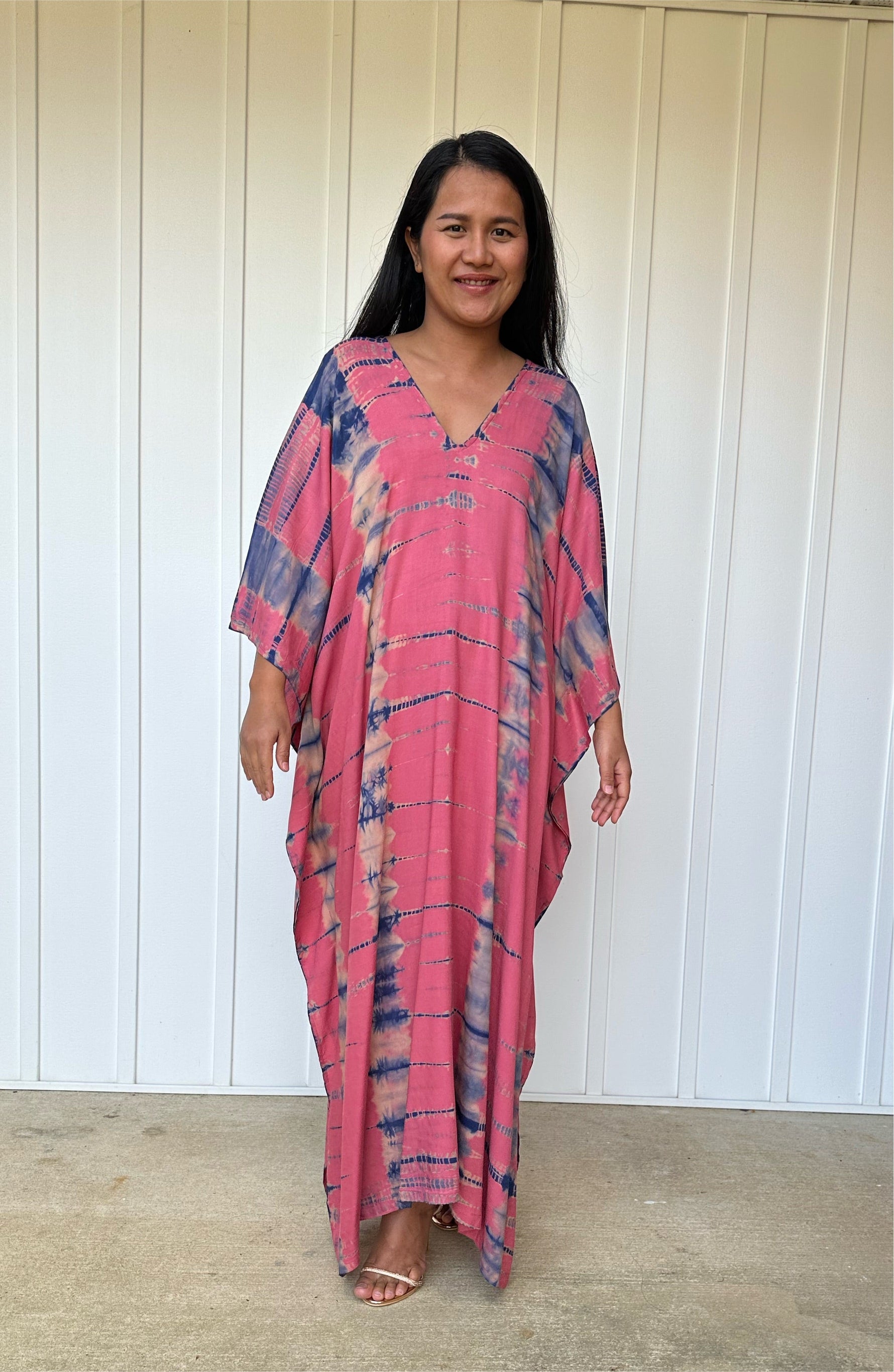 MALA handworks iynta Kaftan in Salmon Pink and Blue Tie Dye