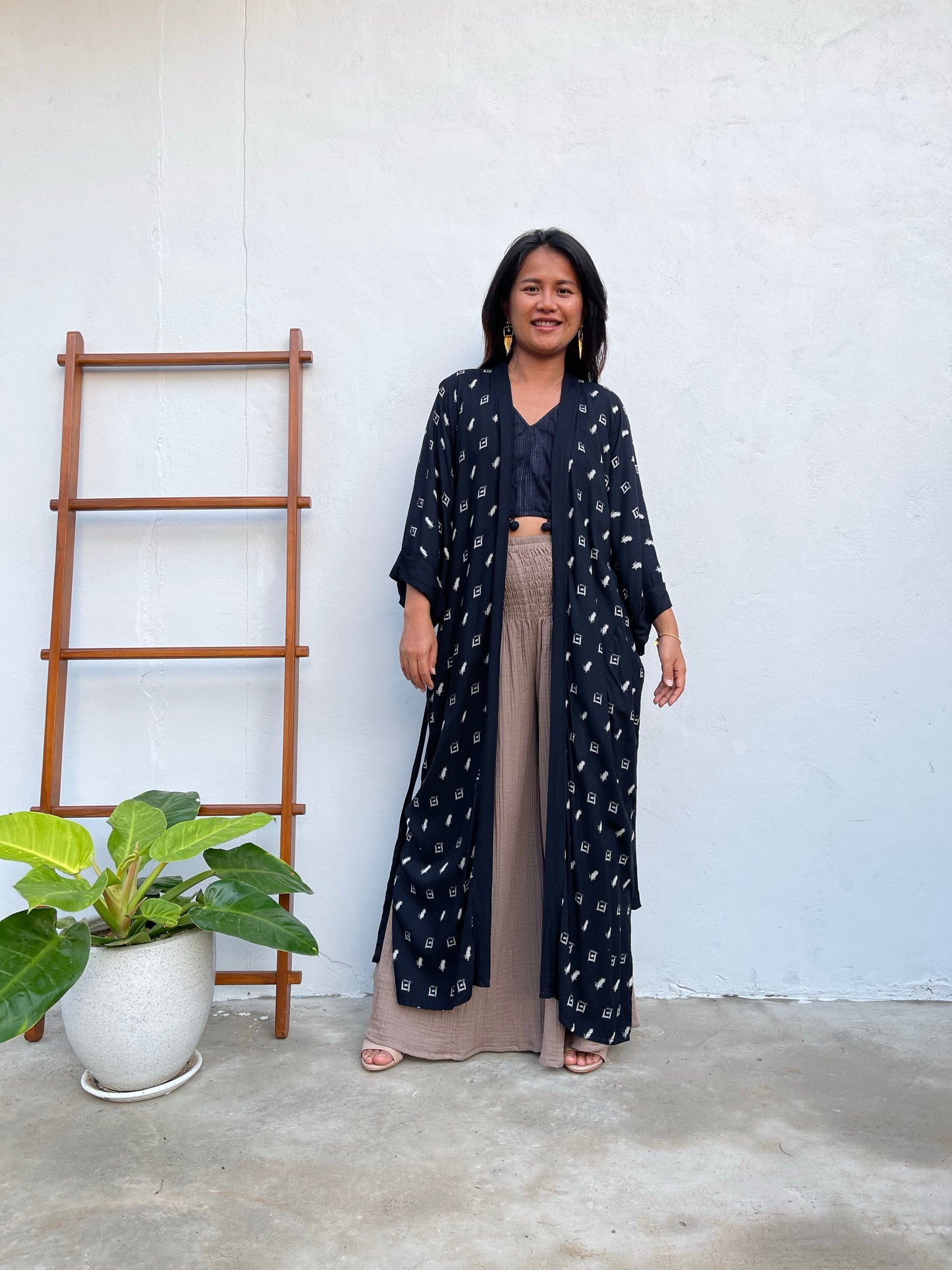 MALA handworks Kara Robe in Black and Silkscreen Polka Dot Pattern