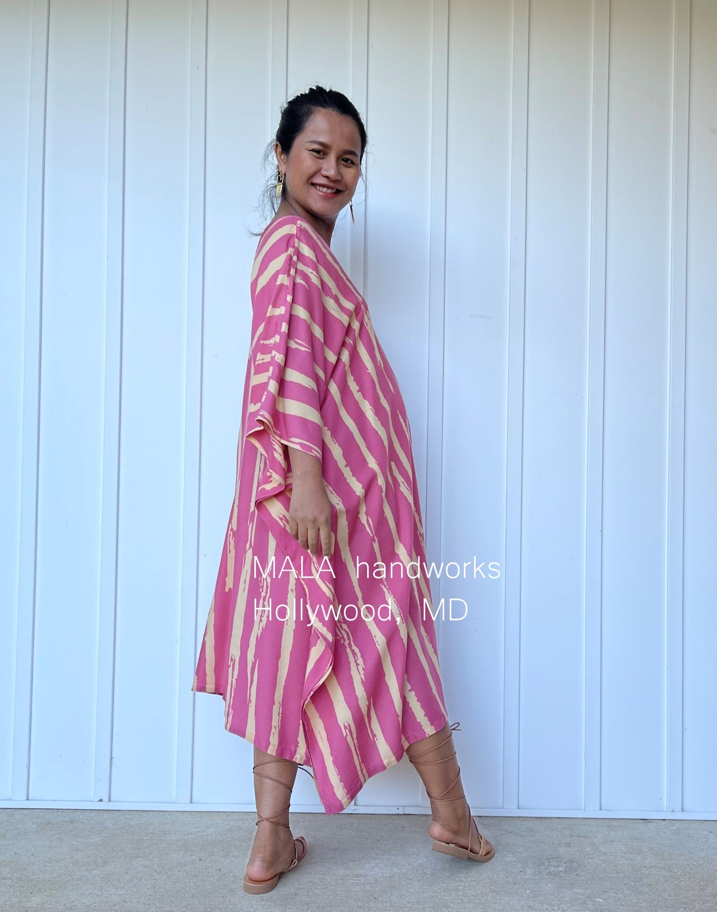 MALA handworks Luna Kaftan in Pink and Pattern Silkcreen