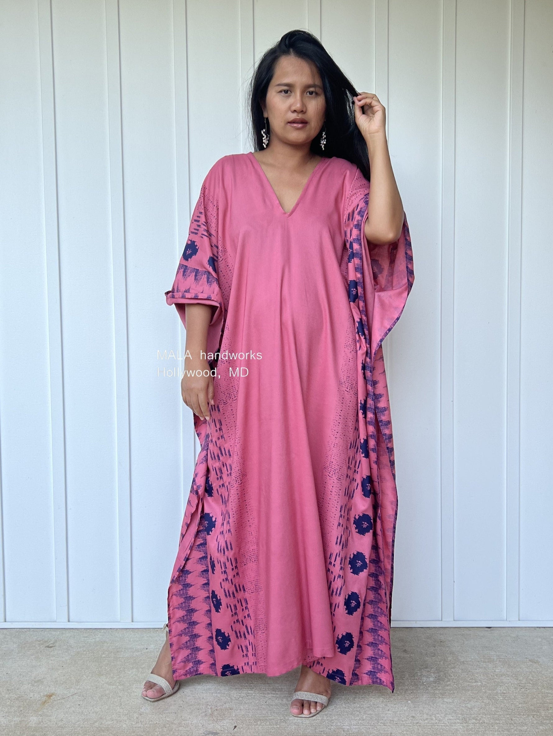 MALA handworks Luna Kaftan in Pink and Pattern Silkscreen