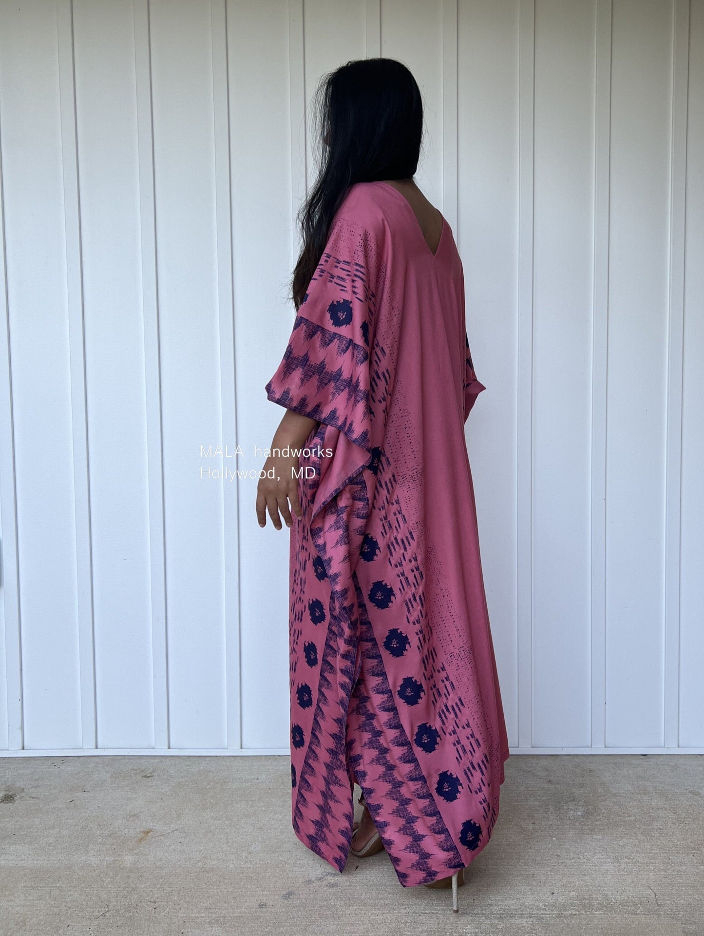 MALA handworks Luna Kaftan in Pink and Pattern Silkscreen