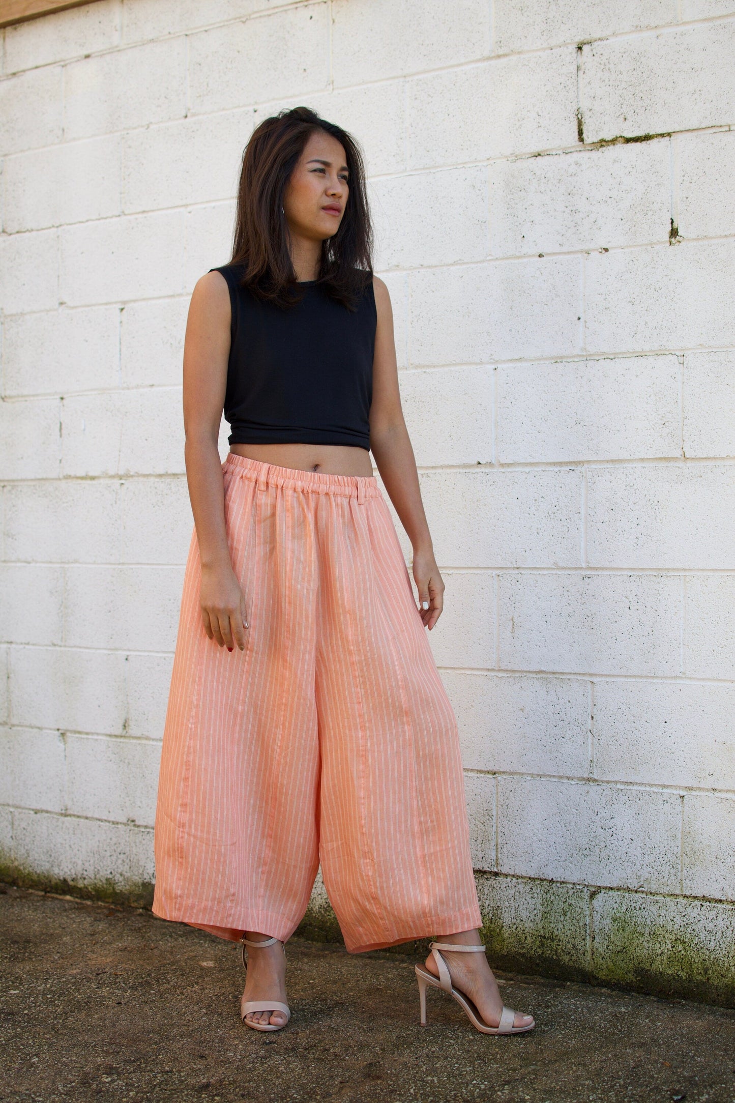MALA handworks Lyla Linen pants in Orange and Stripe