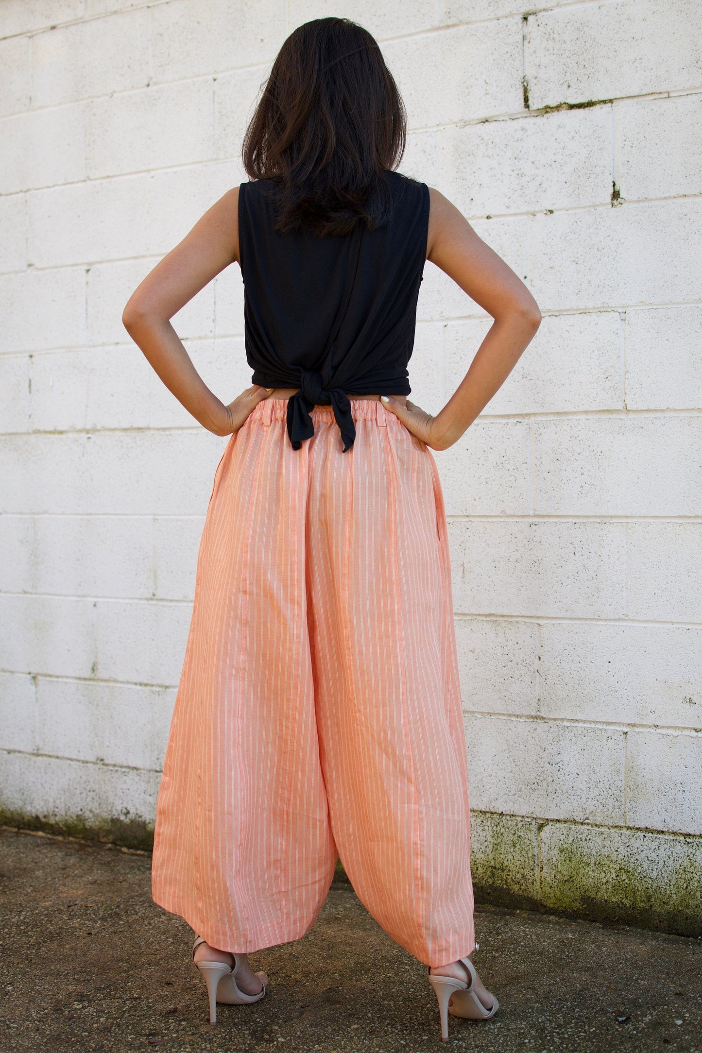 MALA handworks Lyla Linen pants in Orange and Stripe
