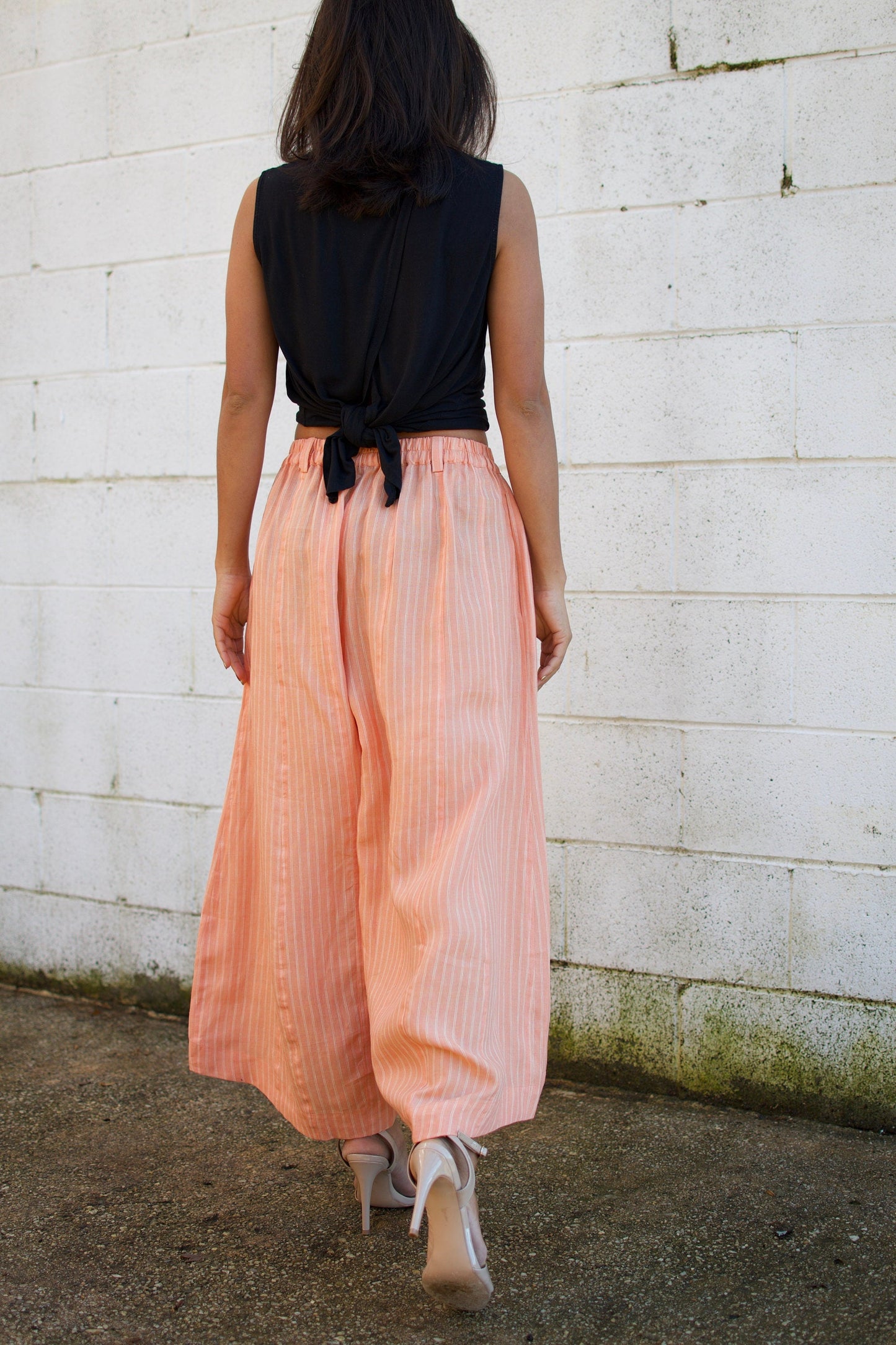 MALA handworks Lyla Linen pants in Orange and Stripe