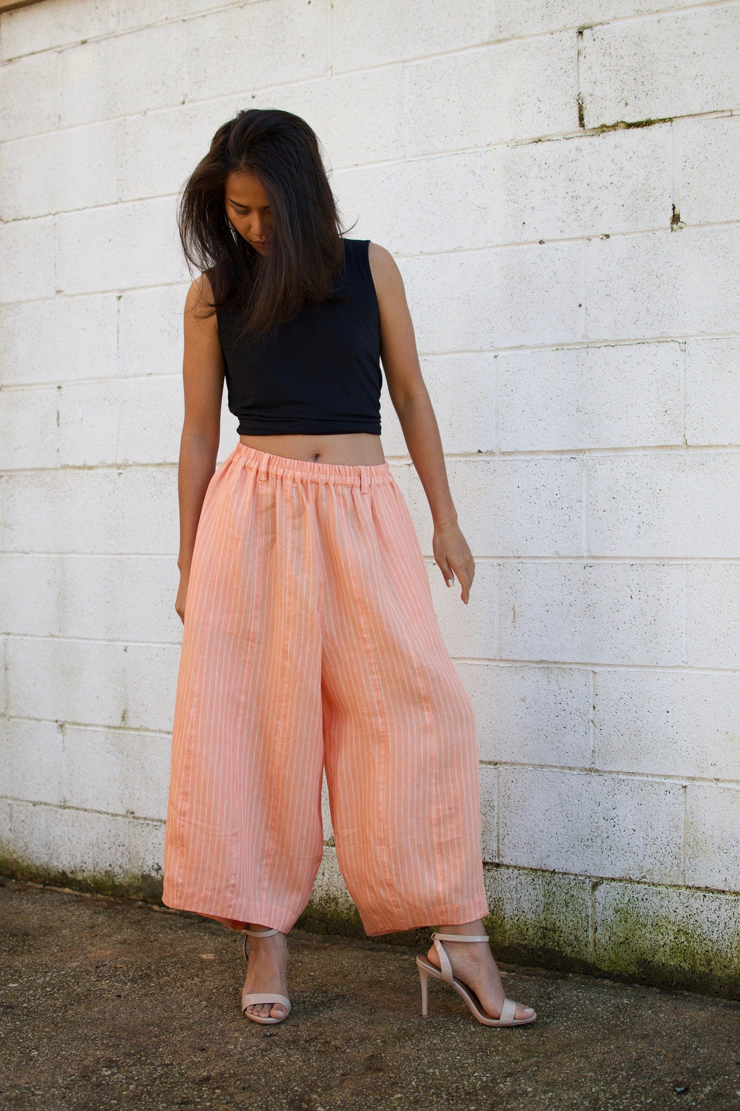 MALA handworks Lyla Linen pants in Orange and Stripe