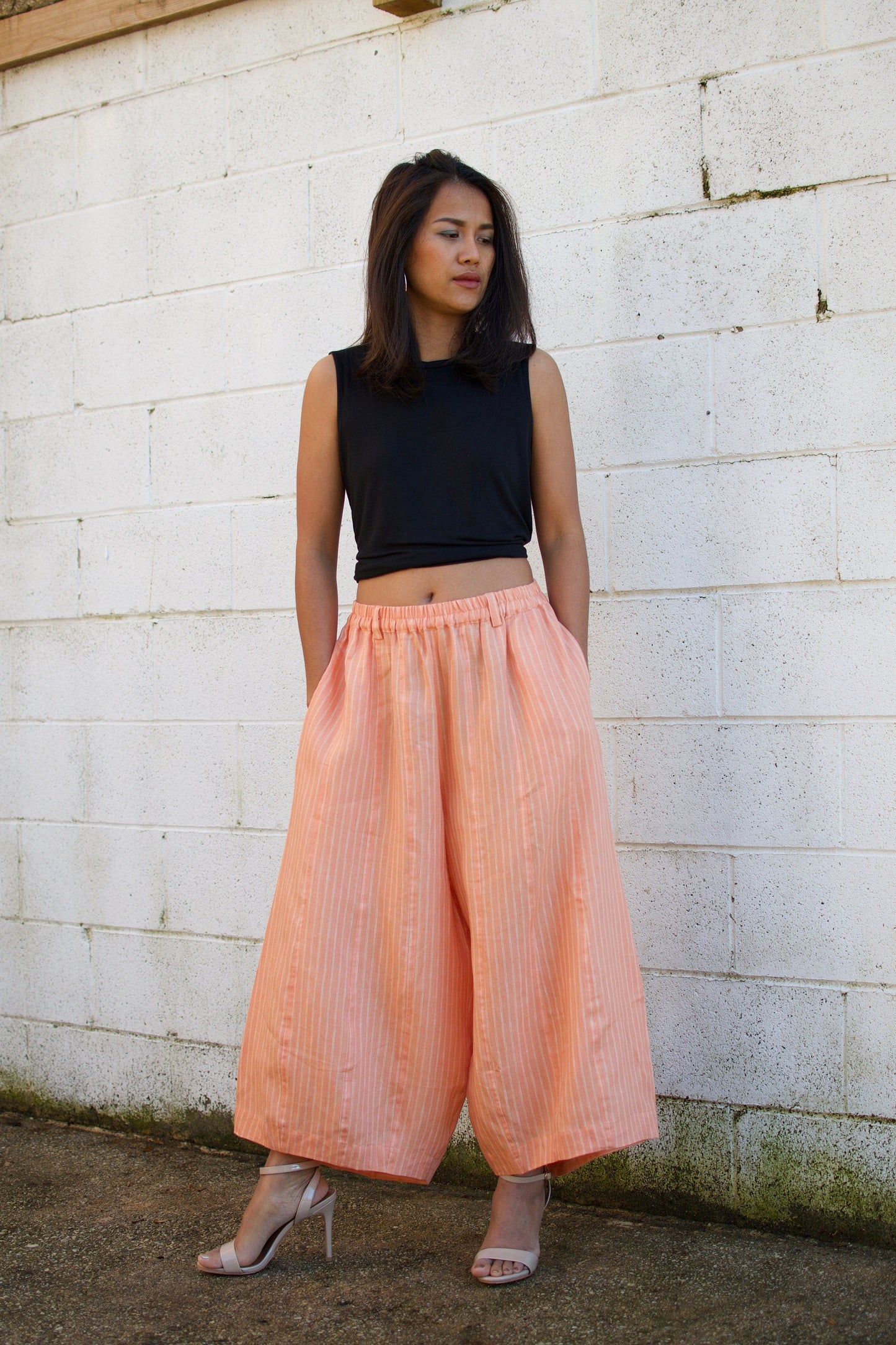 MALA handworks Lyla Linen pants in Orange and Stripe